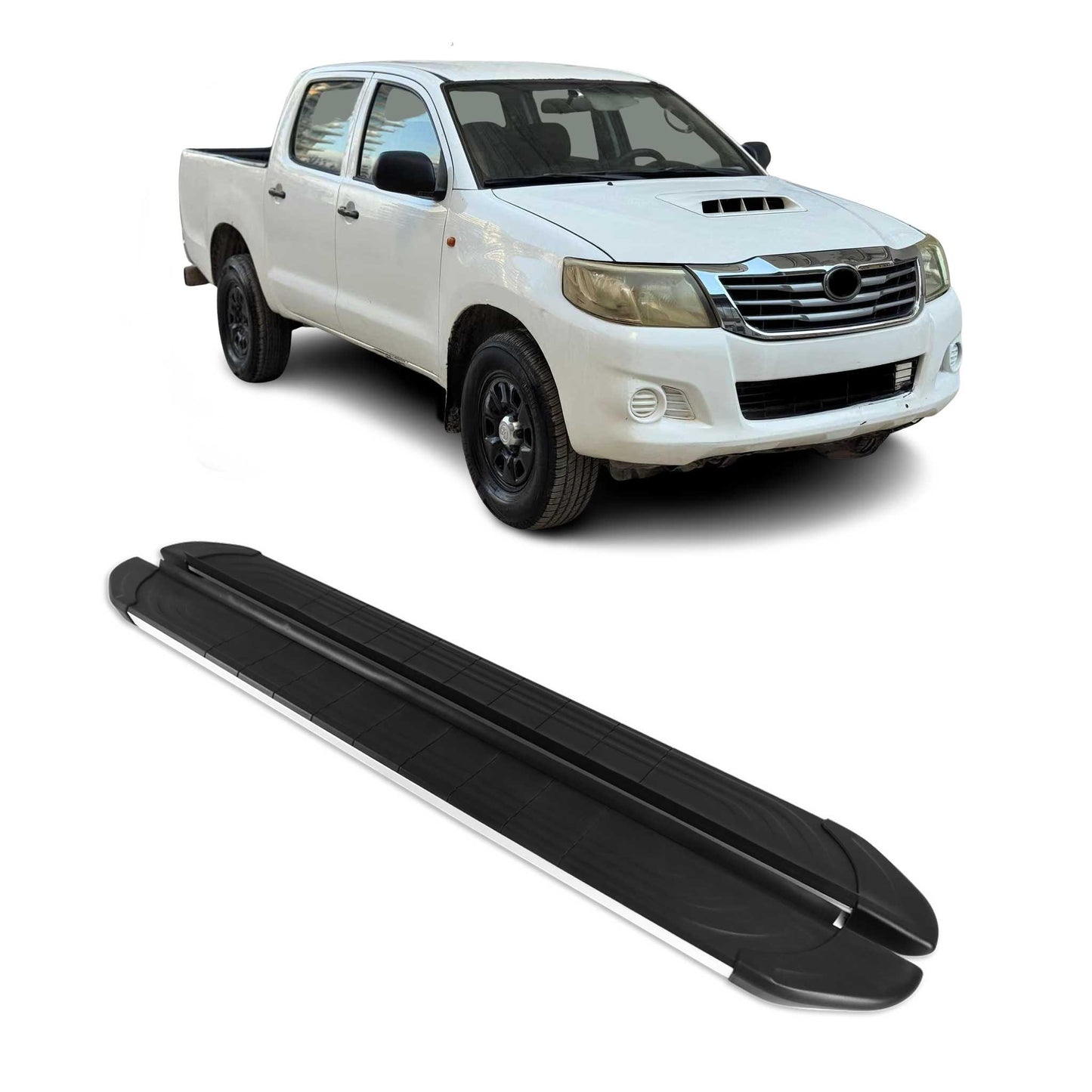 Trittbretter Seitenschutz für Toyota Hilux DoubleCab 2004-15 Alu Schwarz Silber