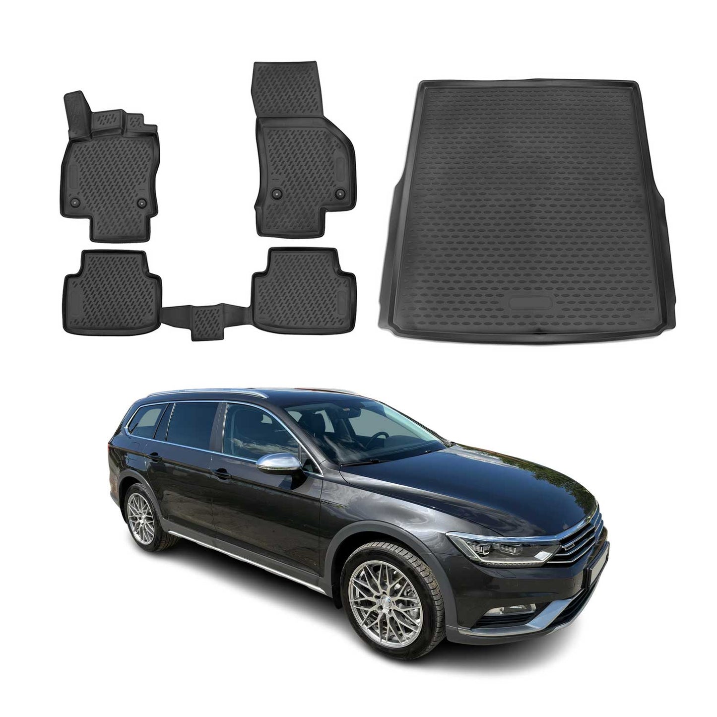 Fußmatten Kofferraumwanne Set für VW Passat B8 Variant 2014-2023 Gummi Schwarz