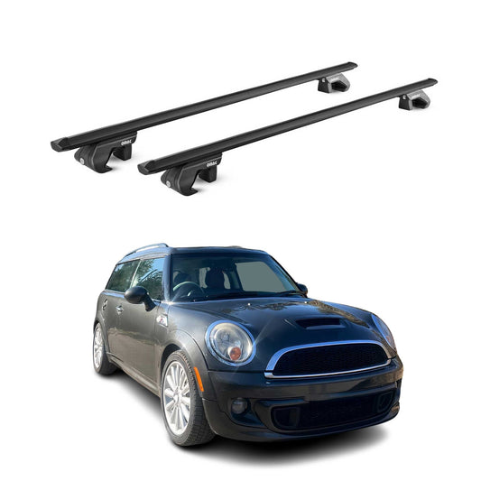 Portbagaj de plafon pentru Mini Clubman R55 2007-2014 90kg aluminiu negru 2 piese ABE