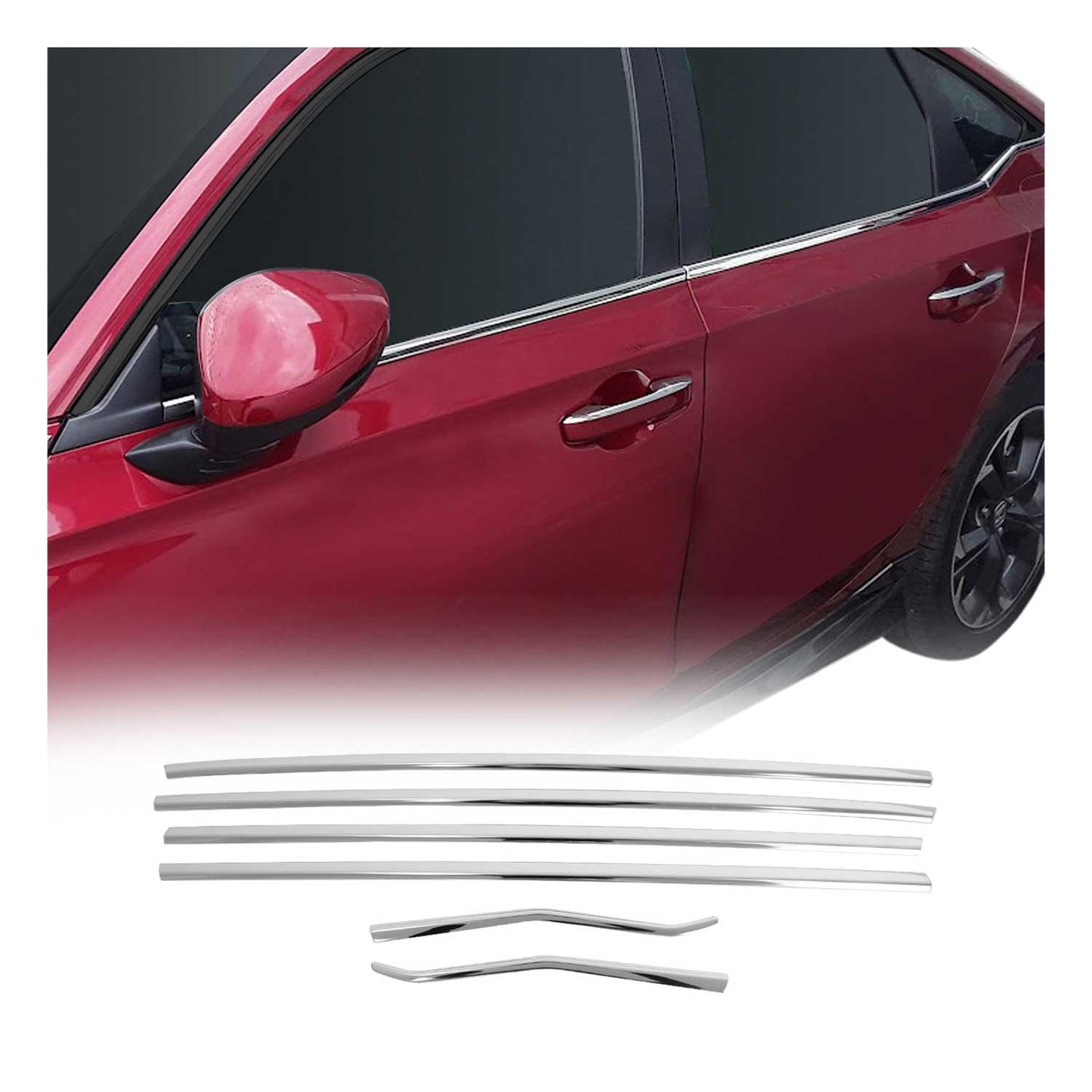Benzi decorative pentru geamuri pentru Honda Civic Saloon 2021-2025, oțel inoxidabil, set 6 piese