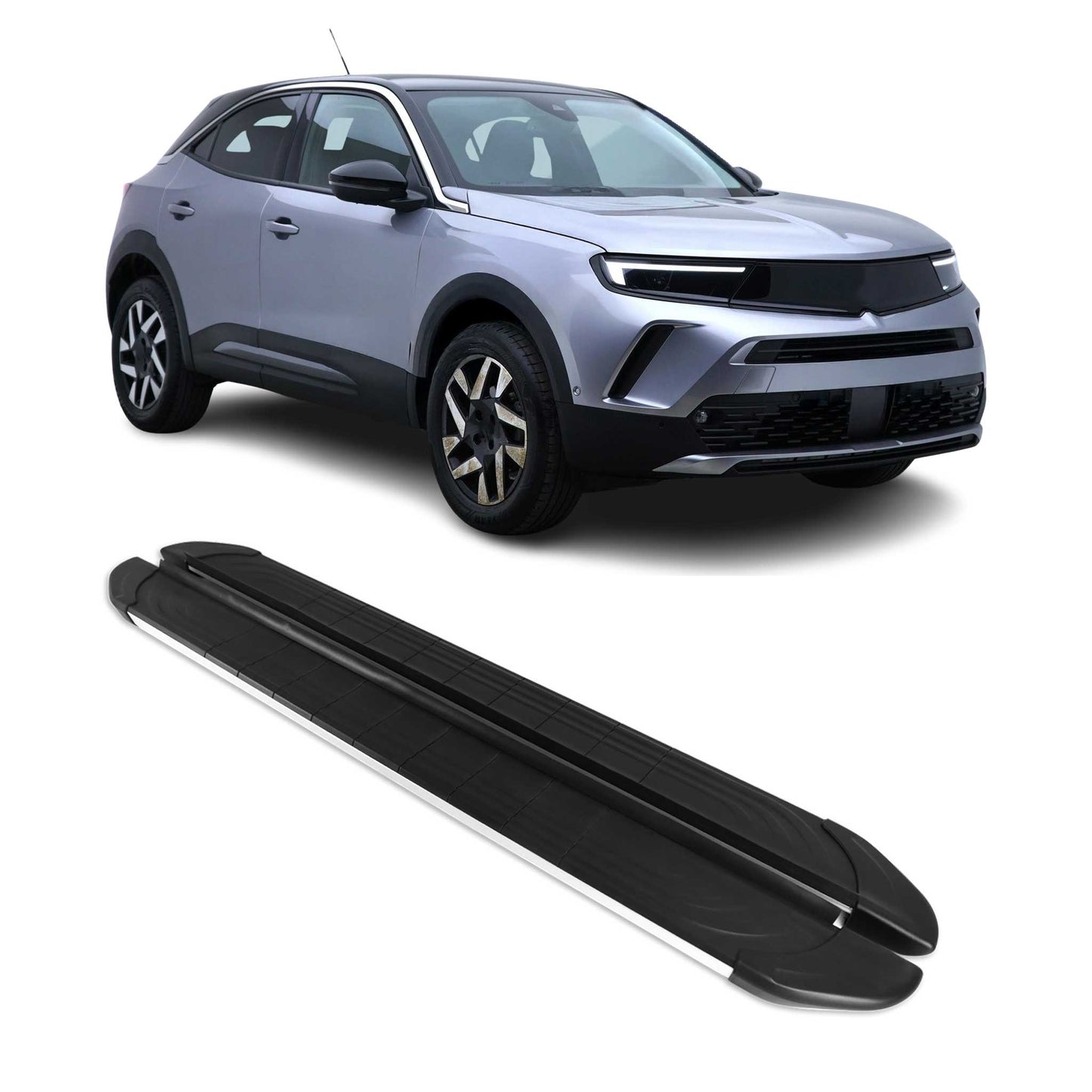 Seitenschweller Trittbretter für Opel Mokka 2020-2024 Alu Schwarz Silber