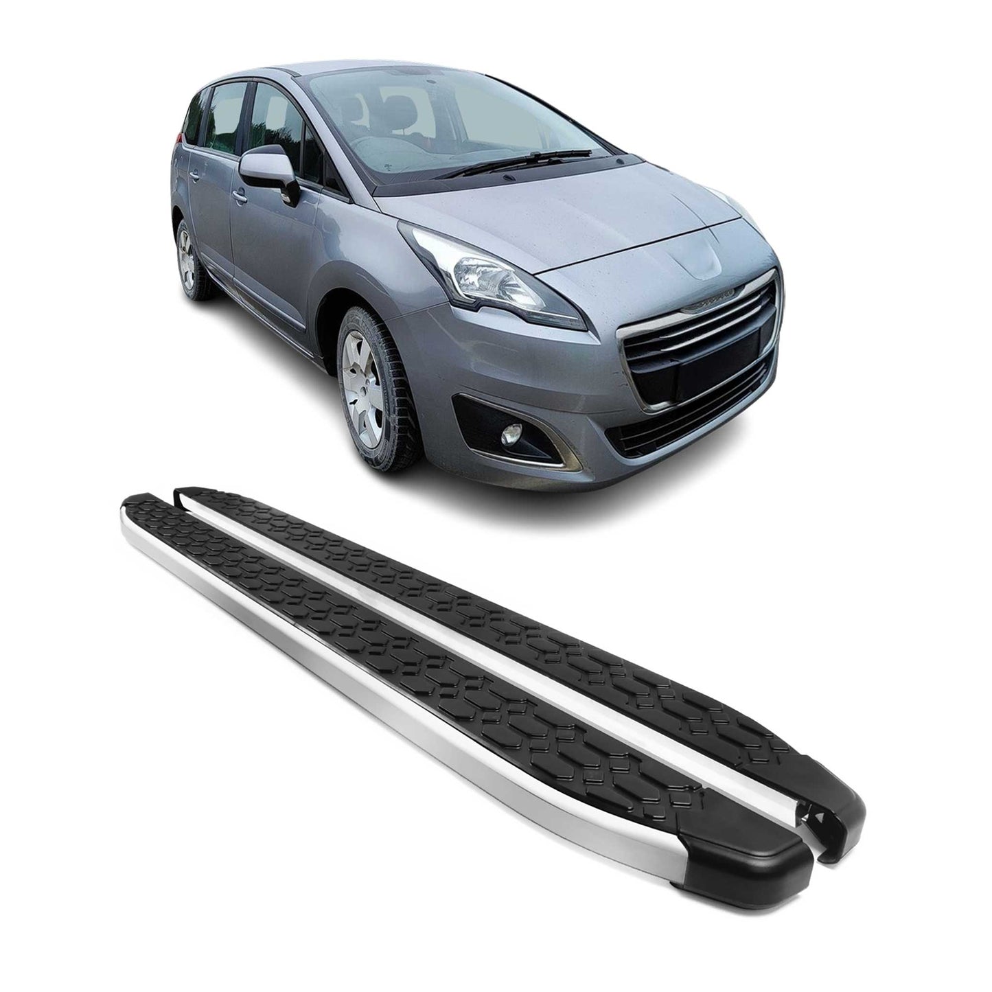 Praguri/praguri laterale din aluminiu pentru Peugeot 5008 2010-2016, negru/argintiu, set 2 piese
