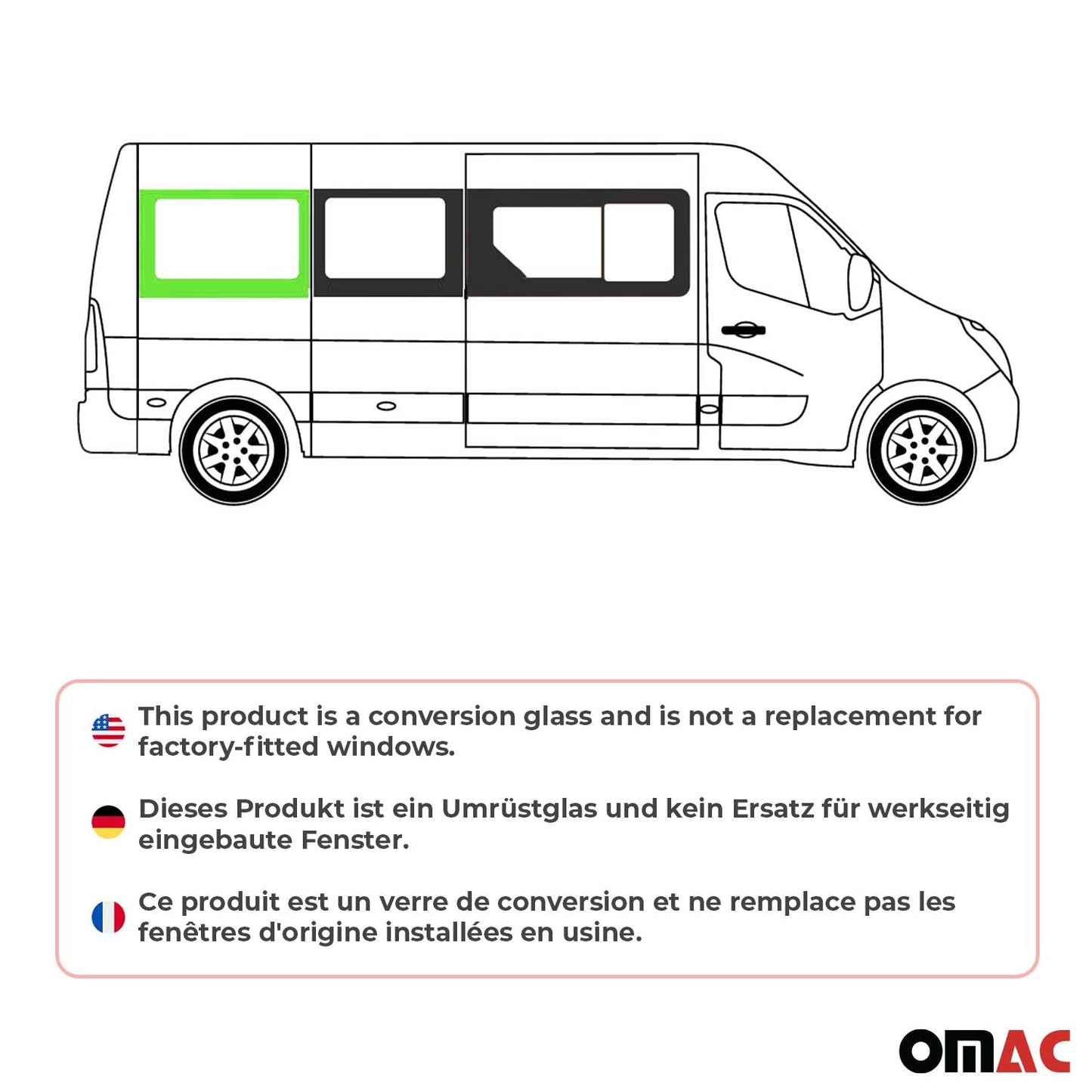 Seitenfenster Auto für Opel Movano 2010–2021 Rechts L3 Mittel L4 Mitte vorne