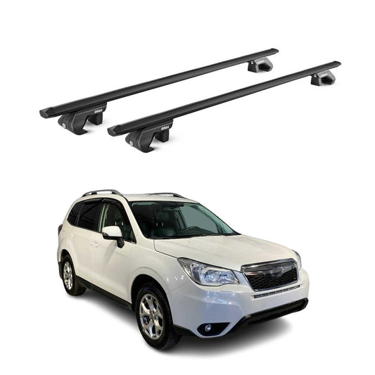 Portbagaj de plafon pentru Subaru Forester mk4 2013-2018 90kg aluminiu negru 2x ABE