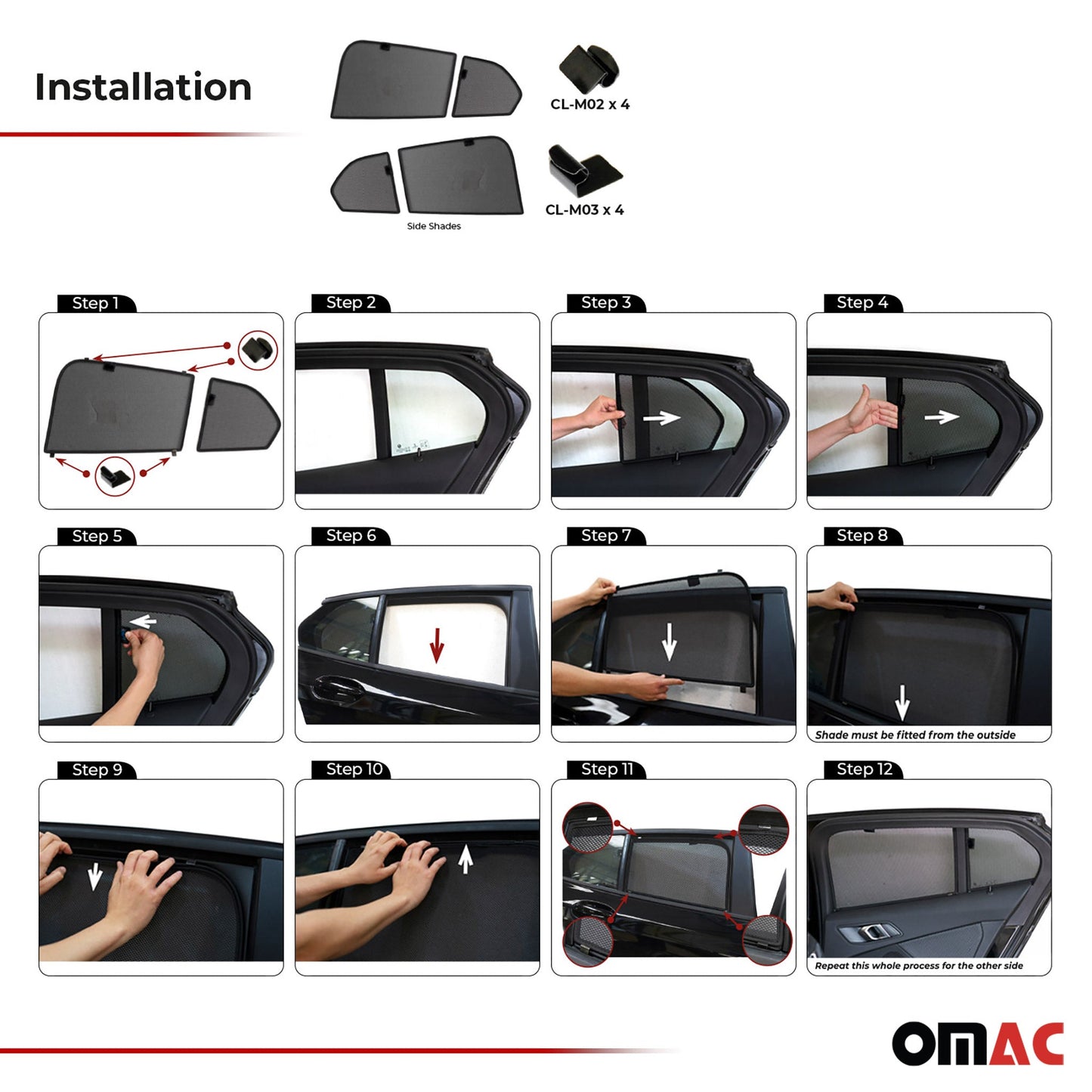 Sonnenschutz Blenden für Bmw 1er E88 Cabriolet 2007-2013 Hintere Türen 4 tlg