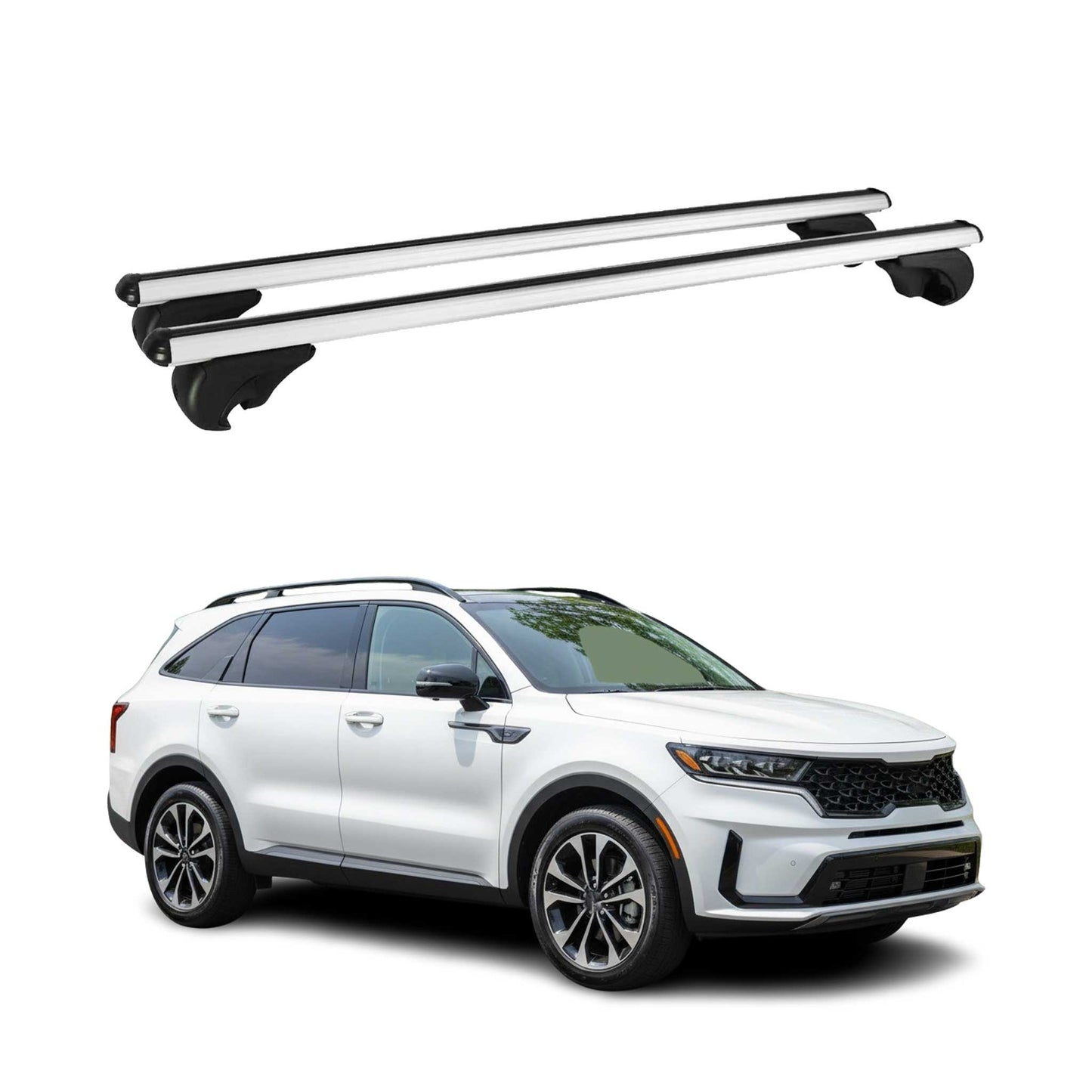 Portbagaj de plafon pentru Kia Sorento MQ4 X Line 2021-2025 75kg aluminiu argintiu 2 piese