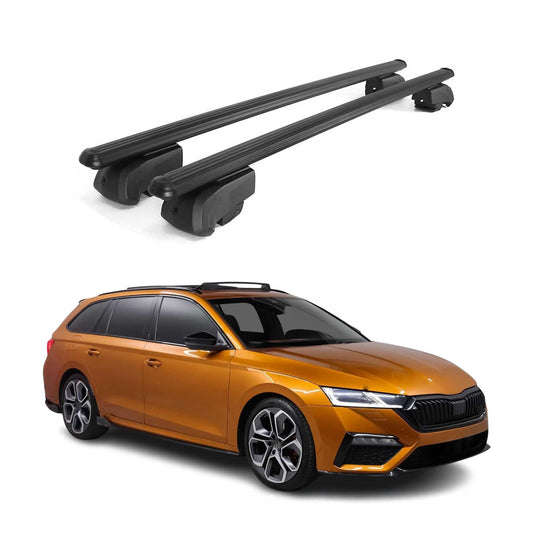 Portbagaj de plafon pentru Skoda Octavia mk4 Estate 2020-2025 75kg aluminiu negru 2x
