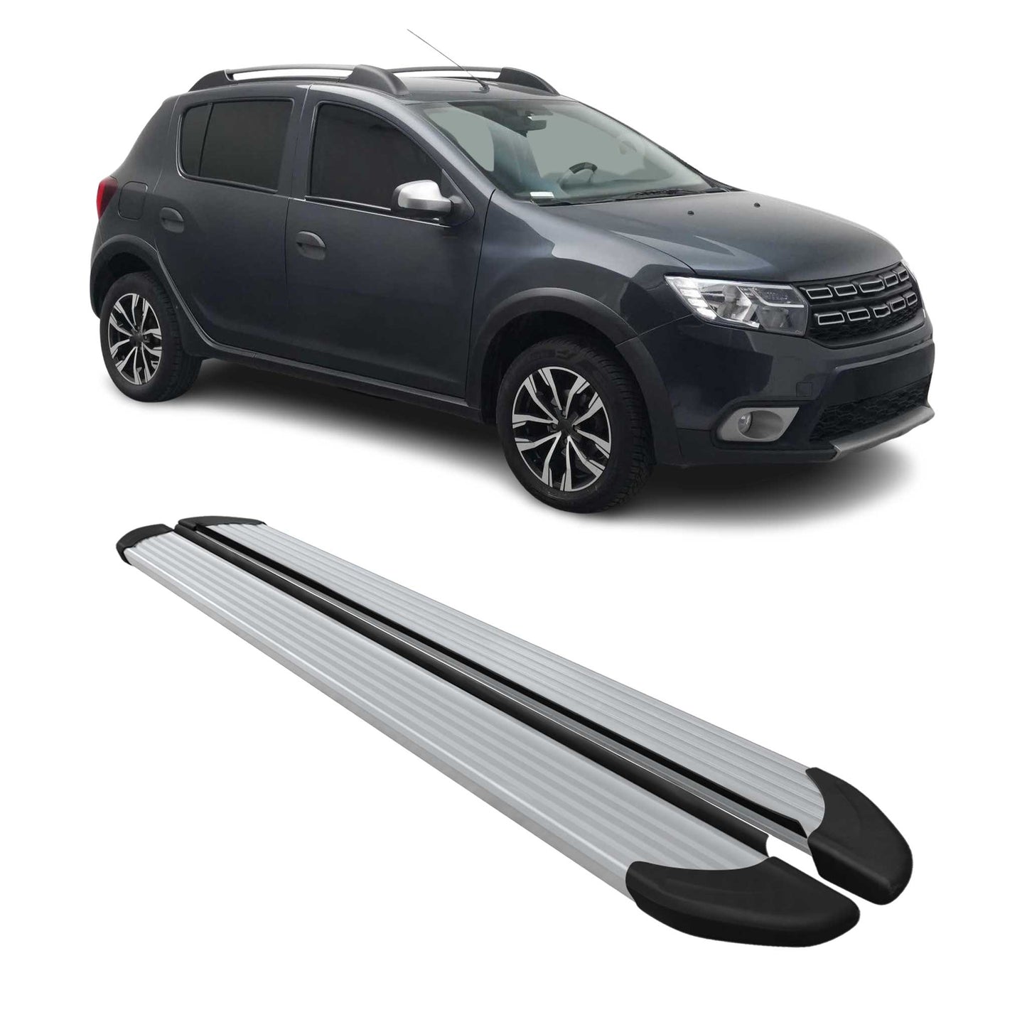 Praguri laterale pentru Dacia Sandero Stepway 2021-2025 aluminiu argintiu