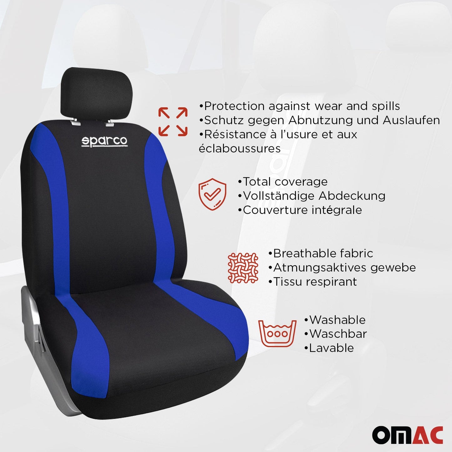 SPARCO Sitzbezüge Schonbezüge Autositzbezüge Universell Schwarz Blau 9 tlg Satz