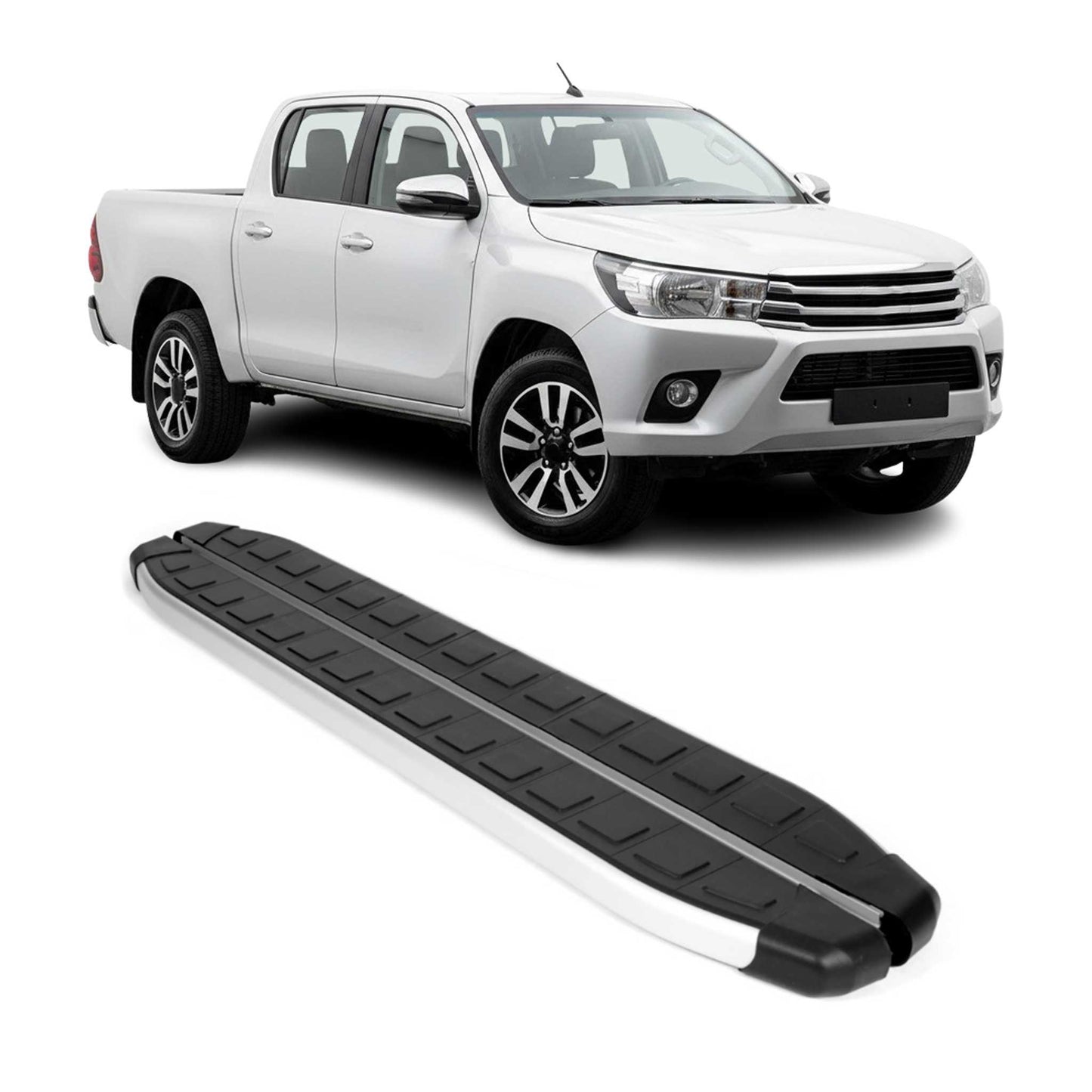 Seitenschweller Trittbretter für Toyota Hilux DoubleCab 2015-25 Alu Schwarz