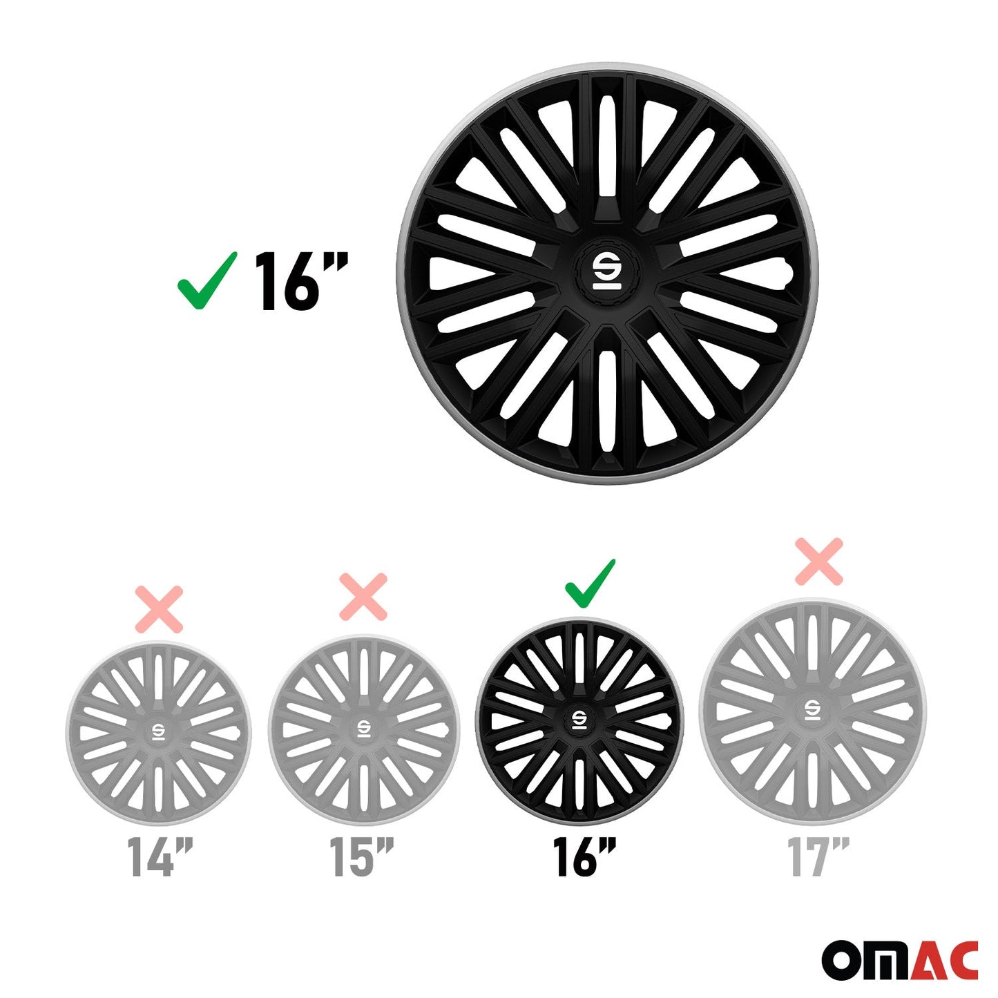 Radkappen Radzierblenden Sparco Bergamo 16" Zoll Abdeckung Set Schwarz Grau 4x