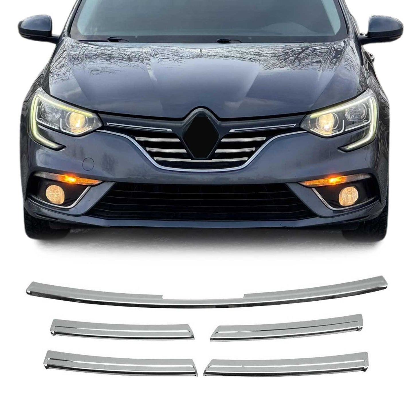 Kühlergrill Leisten Grillleisten für Renault Megane 2015-2020 Chrom Silber 5x