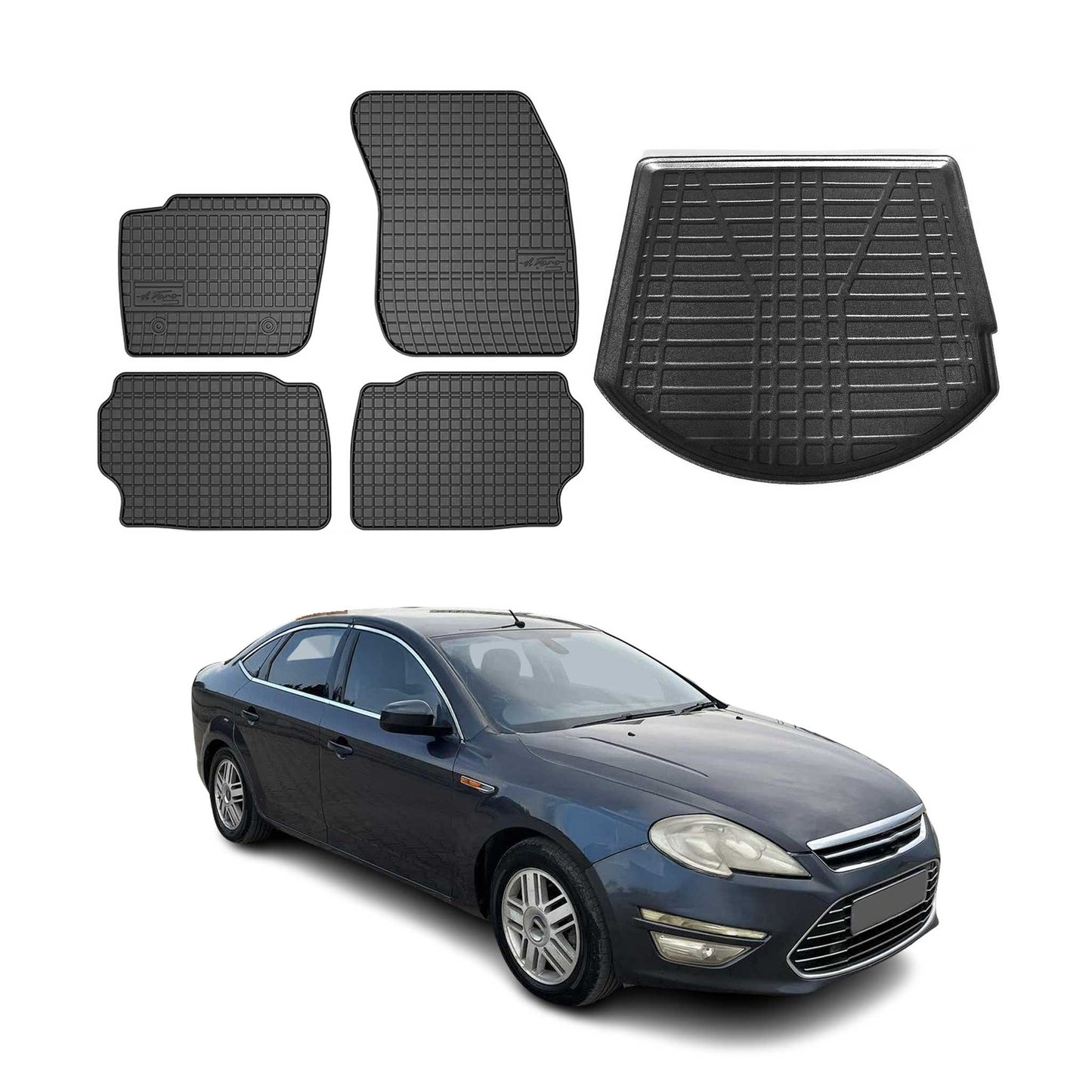 Set covorașe și portbagaj pentru Ford Mondeo mk4 Wagon 2007-2014 Negru 5x