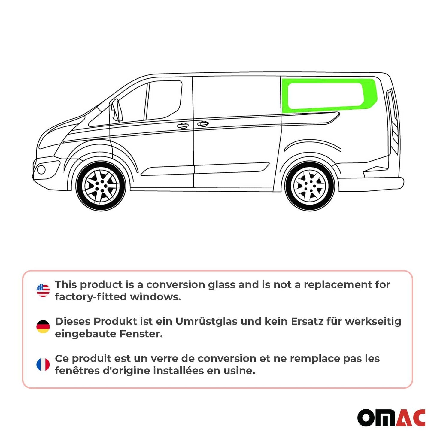 Geam lateral spate pentru Ford Transit Custom 2013-2024, ușă glisantă stânga L2