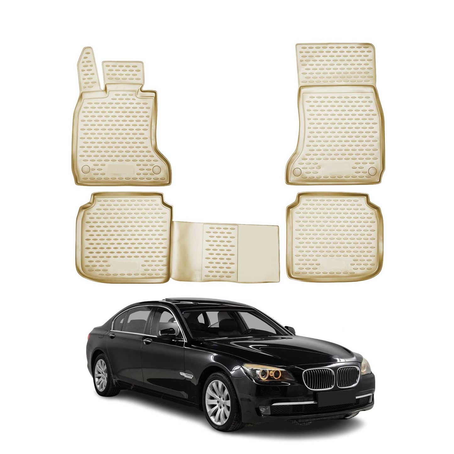 OMAC Gummimatten Fußmatten für BMW 7er F02 Long 2008-2015 Automatten Beige 4tlg