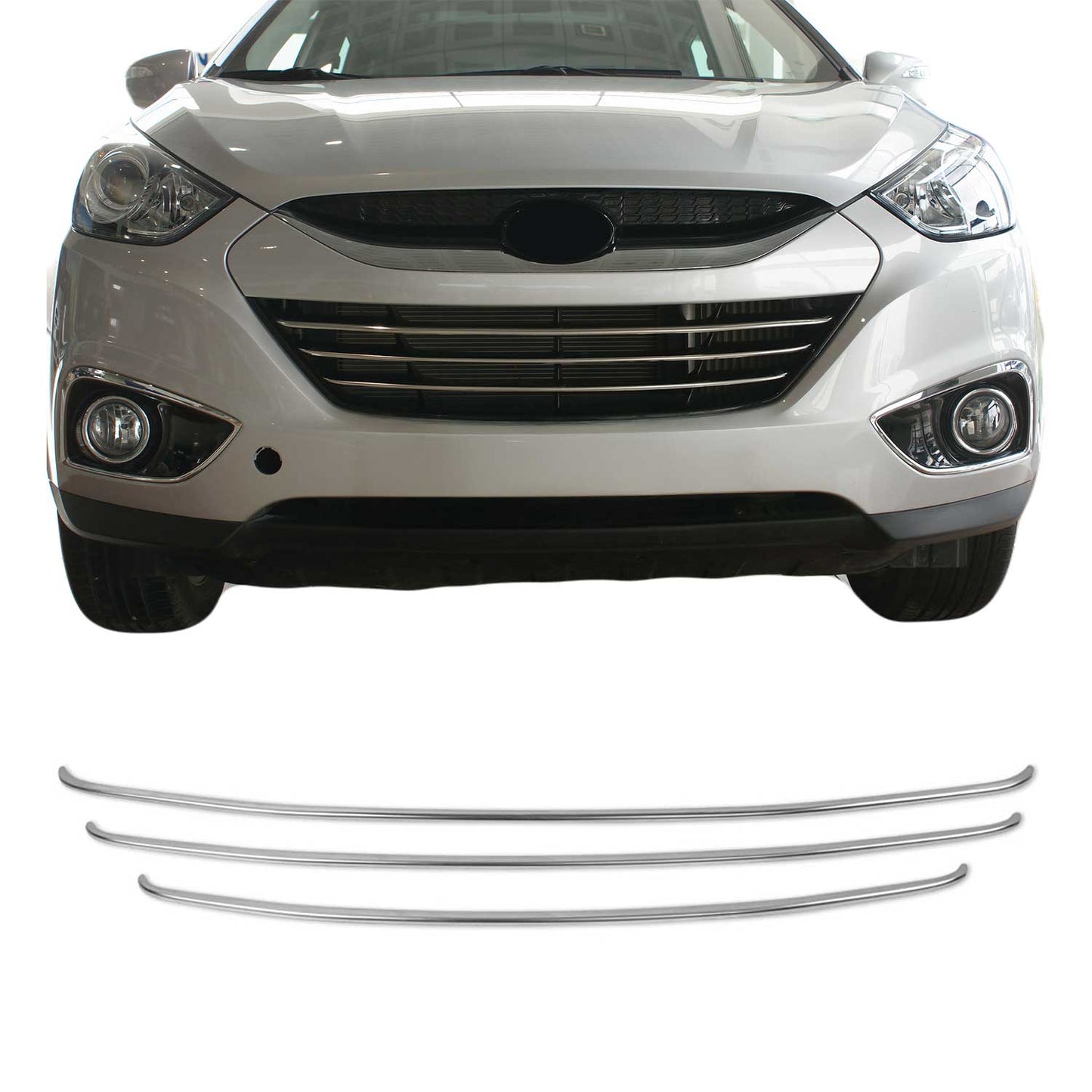 Kühlergrill Leisten Frontgrill für Hyundai ix35 2010-2015 Edelstahl Silber 3x
