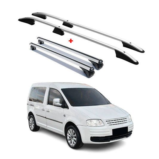 Zestaw relingów dachowych + bagażników dachowych do VW Caddy 2003-2025 L1 Krótki Aluminium Srebrny 4x