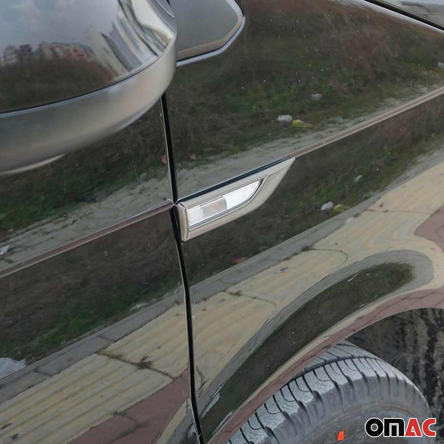 Blinkerrahmen Signalblende Blinker Rahmen für VW Caddy 2015-2020 Chrom Dunkel 2x