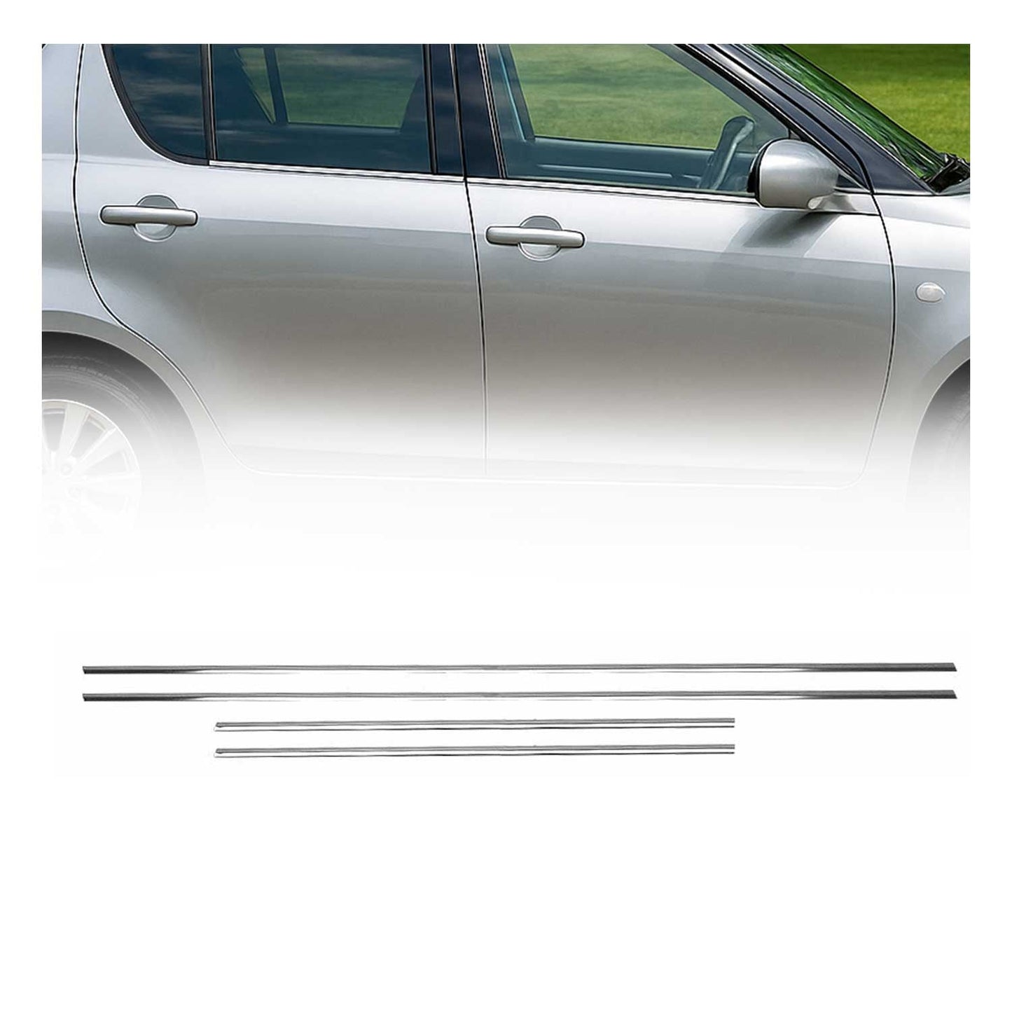 Benzi decorative pentru geamuri Suzuki Swift 2010-2017, oțel inoxidabil cromat, 4 bucăți