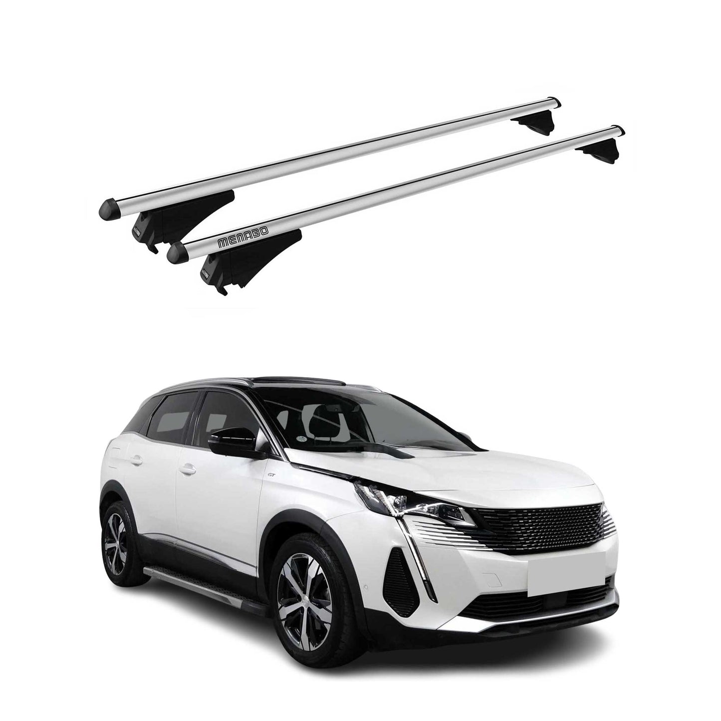Menabo Dachträger Grundtäger für Peugeot 3008 2021-2023 FL 75kg Alu Silber 2 tlg