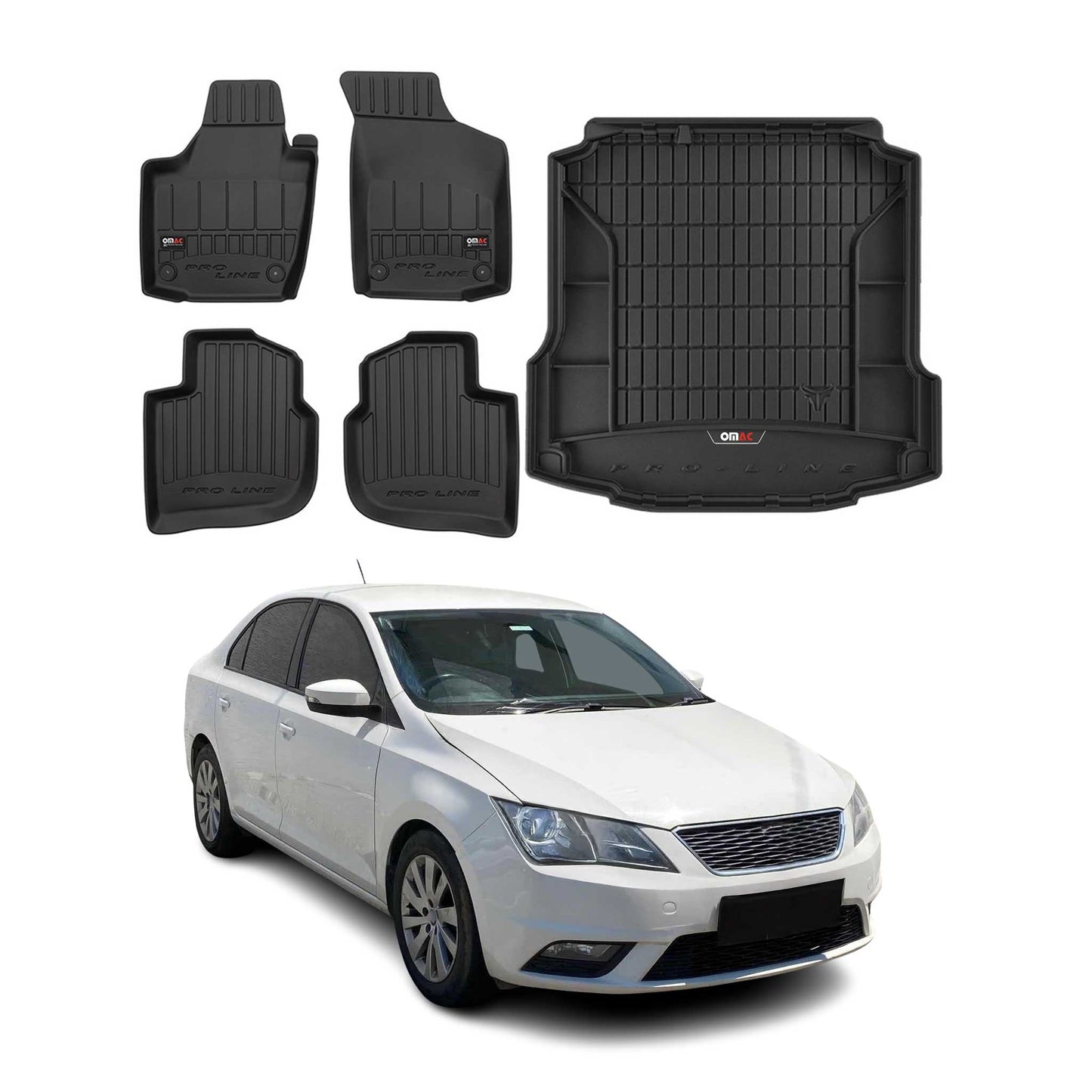 OMAC Fußmatten & Kofferraumwanne Set für Seat Toledo 2013-2019 Gummi Schwarz 5x