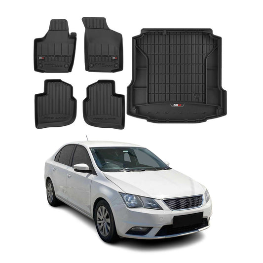 OMAC Fußmatten & Kofferraumwanne Set für Seat Toledo 2013-2019 Gummi Schwarz 5x
