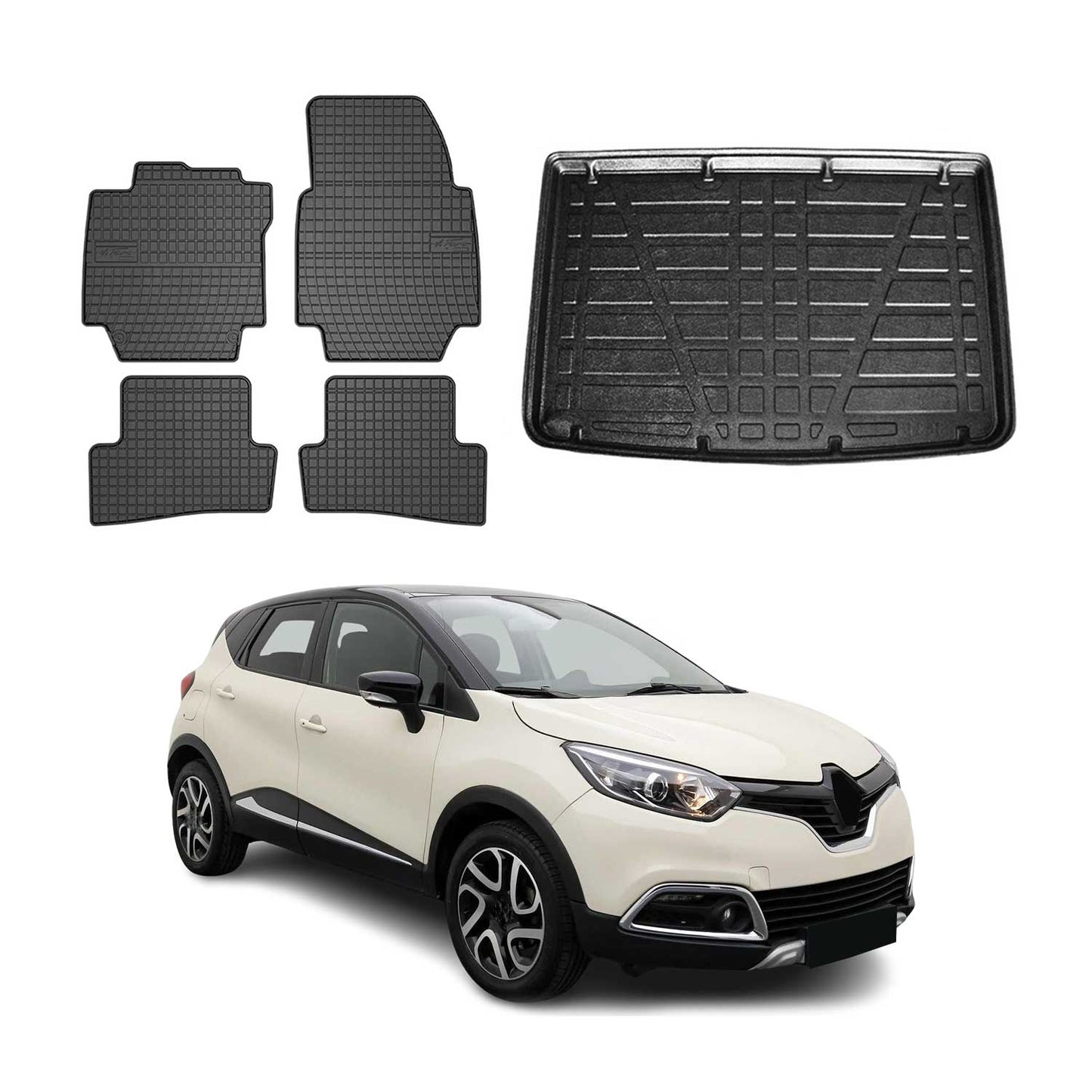Set covorașe și portbagaj pentru Renault Captur 2013-2016, cauciuc, negru, 5 buc.