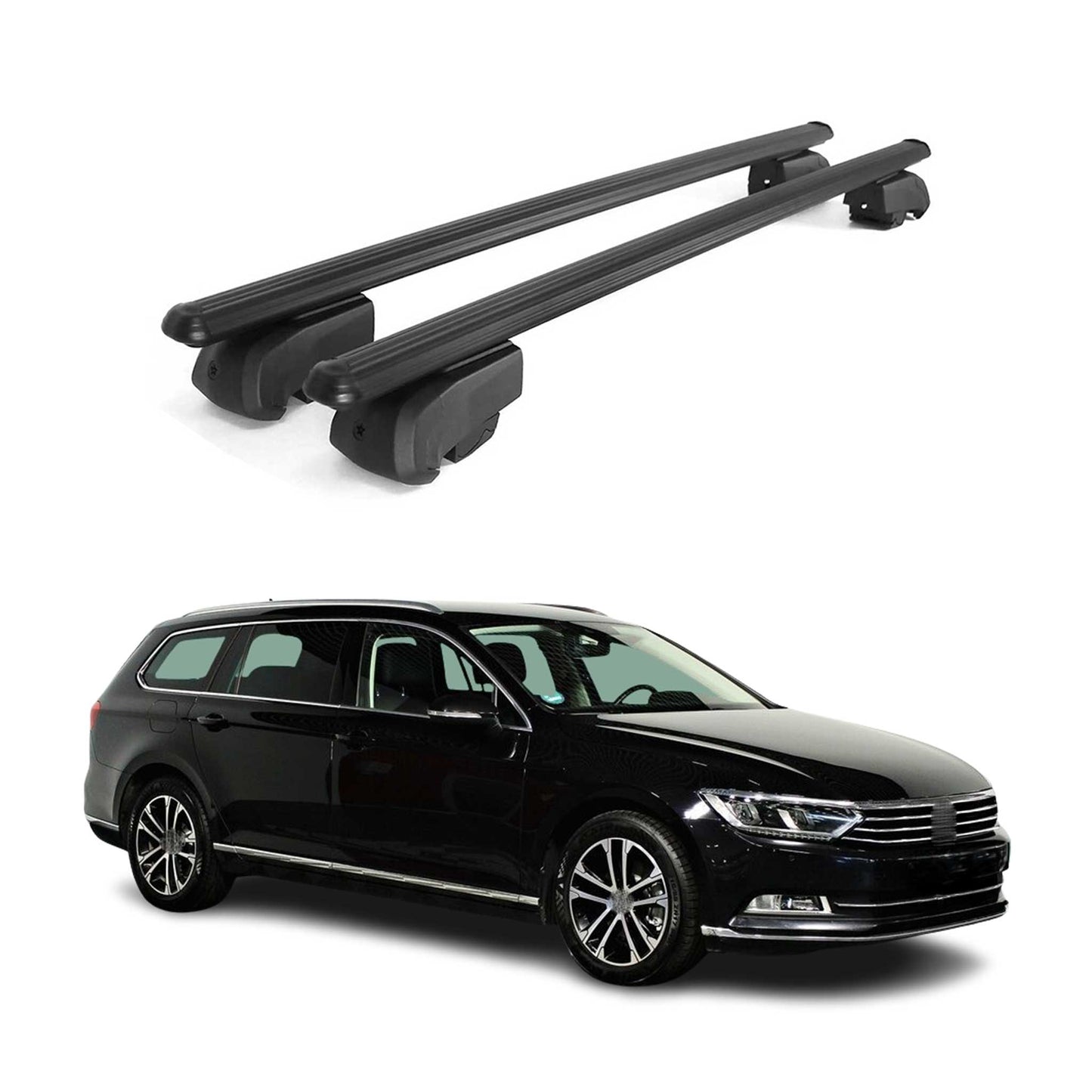 Dachträger Grundtäger für VW Passat B8 Variant 2014-2019 75kg Alu Schwarz 2tlg