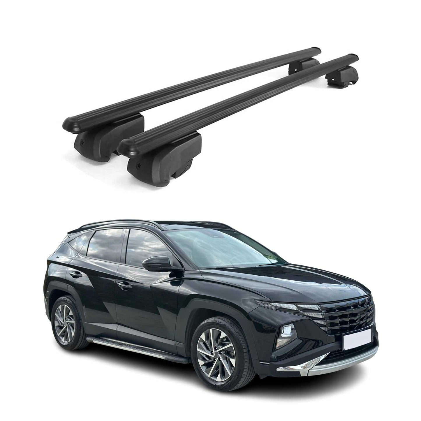 Portbagaj de plafon pentru Hyundai Tucson mk4 2020-2025 75kg aluminiu negru 2 piese