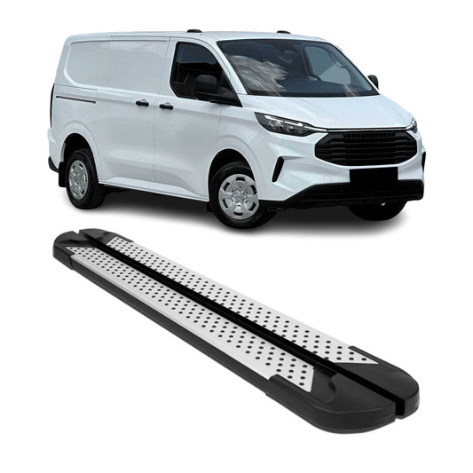 Seitenbretter Trittbretter für Ford Transit Custom 2023-25 L1 Silber-Schwarz 2x