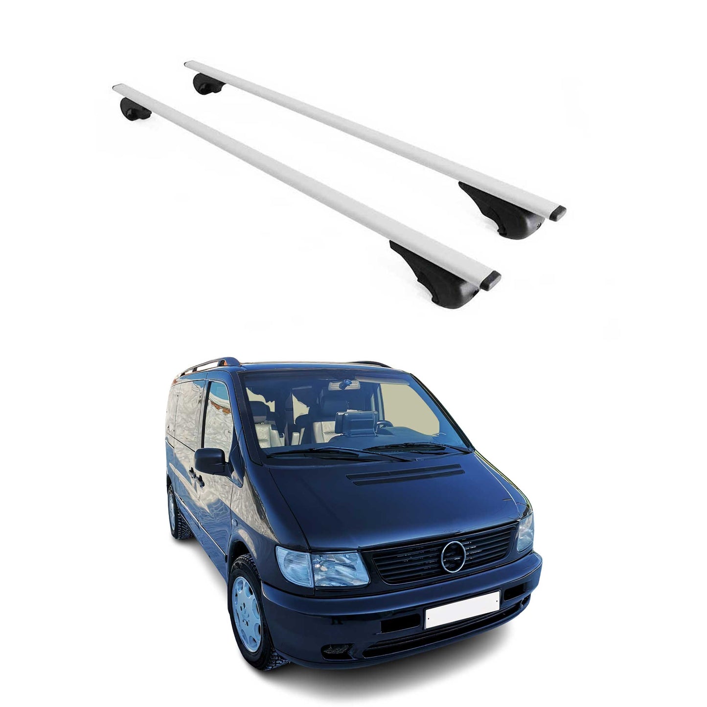 Portbagaj de plafon pentru Mercedes V Class W638 1996-2003 75kg metal argintiu 2x