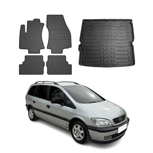 Set covorașe și tapițerie portbagaj pentru Opel Zafira 1999-2005, cauciuc TPE, negru, 5x