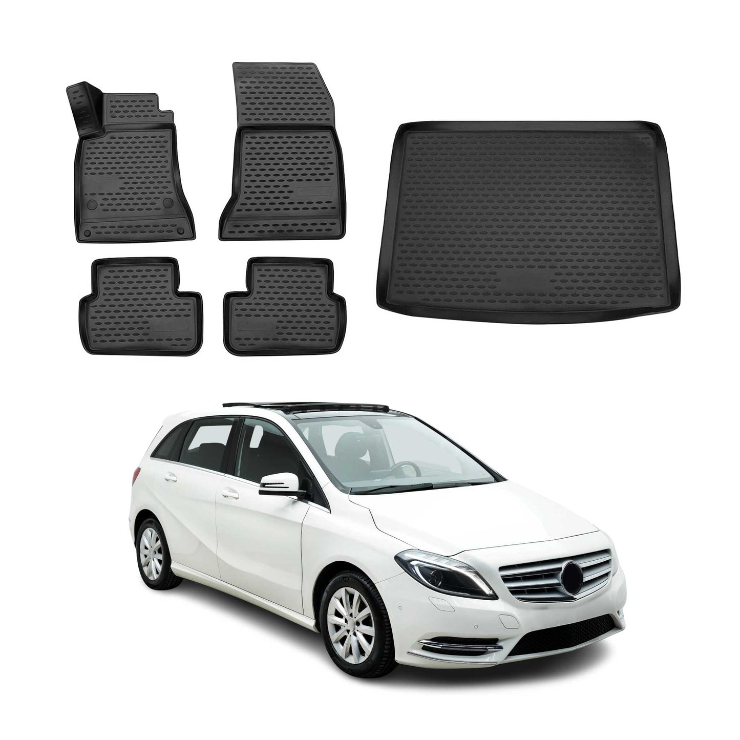 Fußmatten & Kofferraumwanne Set für Mercedes B Klasse W242 W246 2011-2019 TPE