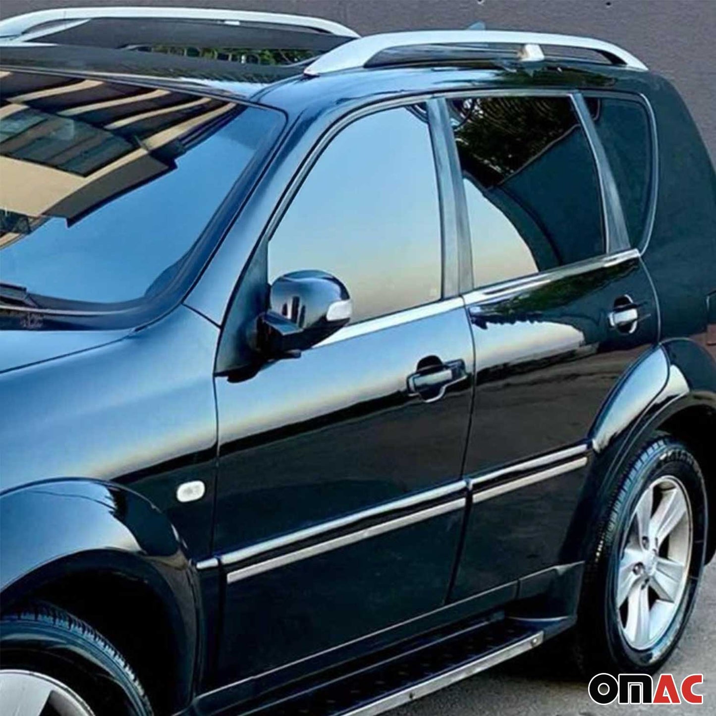 Benzi decorative/ornamente geamuri pentru Ssangyong Rexton 2006-2012, oțel inoxidabil cromat, 4 bucăți