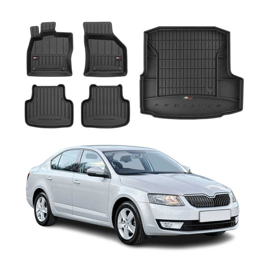 OMAC Fußmatten & Kofferraumwanne Set für Skoda Octavia 2012-2020 Gummi TPE 5x