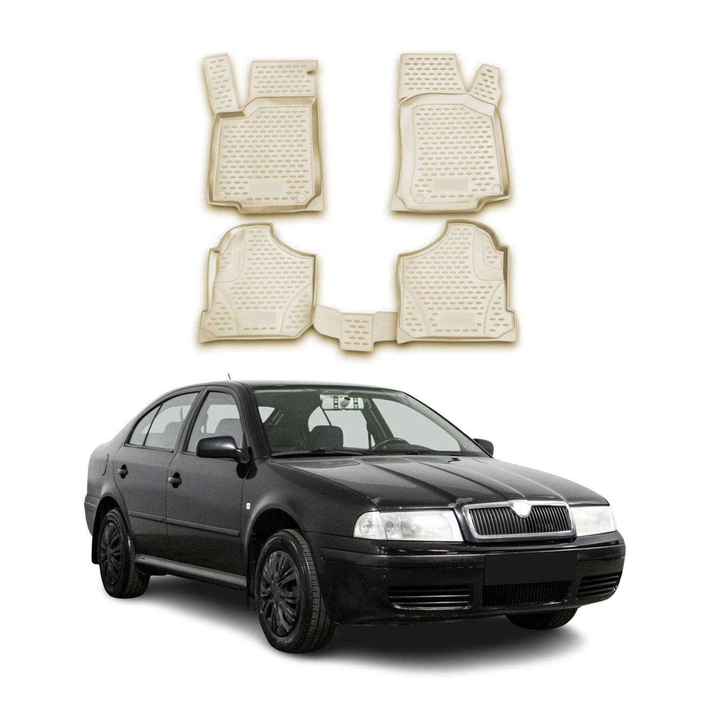 OMAC Fußmatten Automatten für Skoda Octavia 1996-2004 Gummi Beige 4 tlg