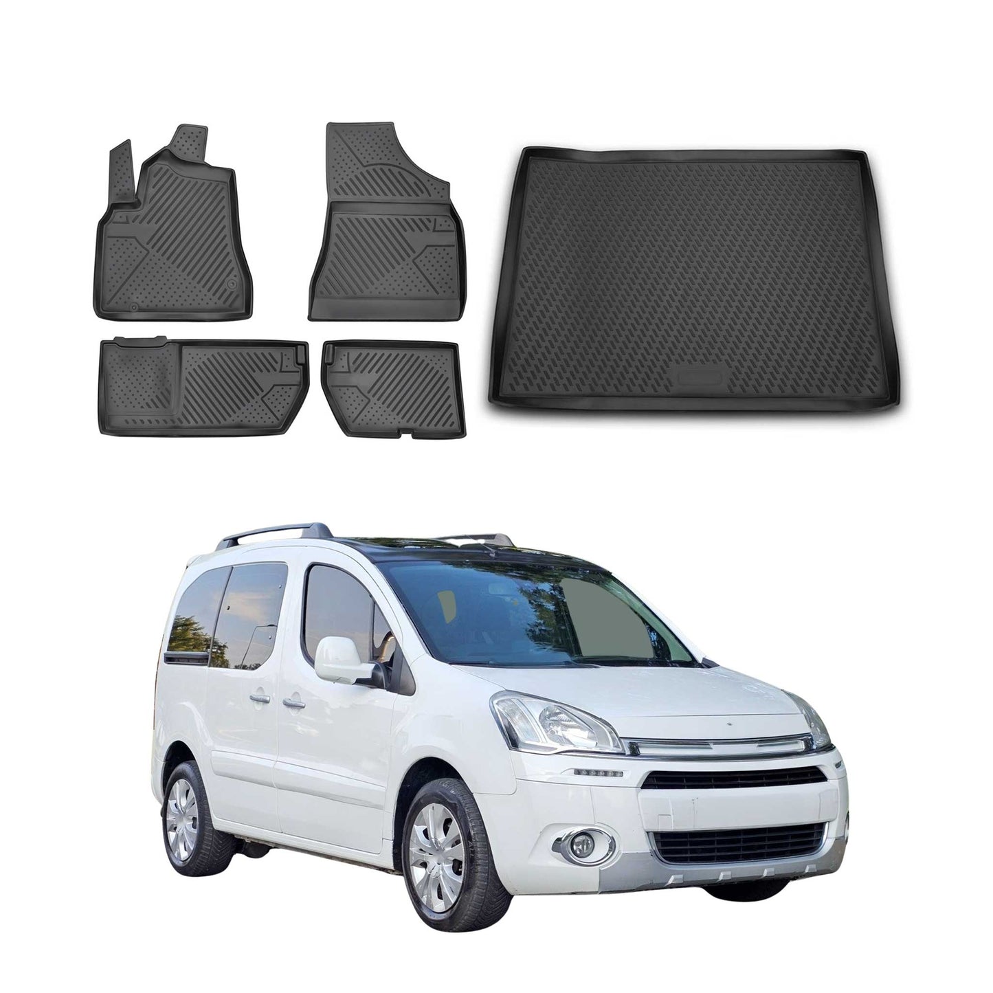 Set covorașe și portbagaj pentru Citroen Berlingo 2008-2019 TPE Negru