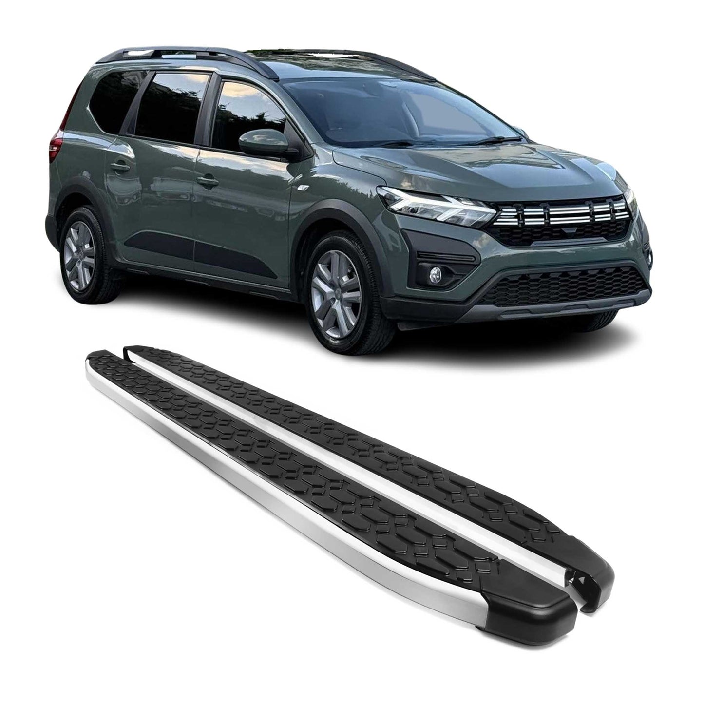 Praguri/praguri laterale din aluminiu pentru Dacia Jogger 2022-2025, negru/argintiu, set 2 piese