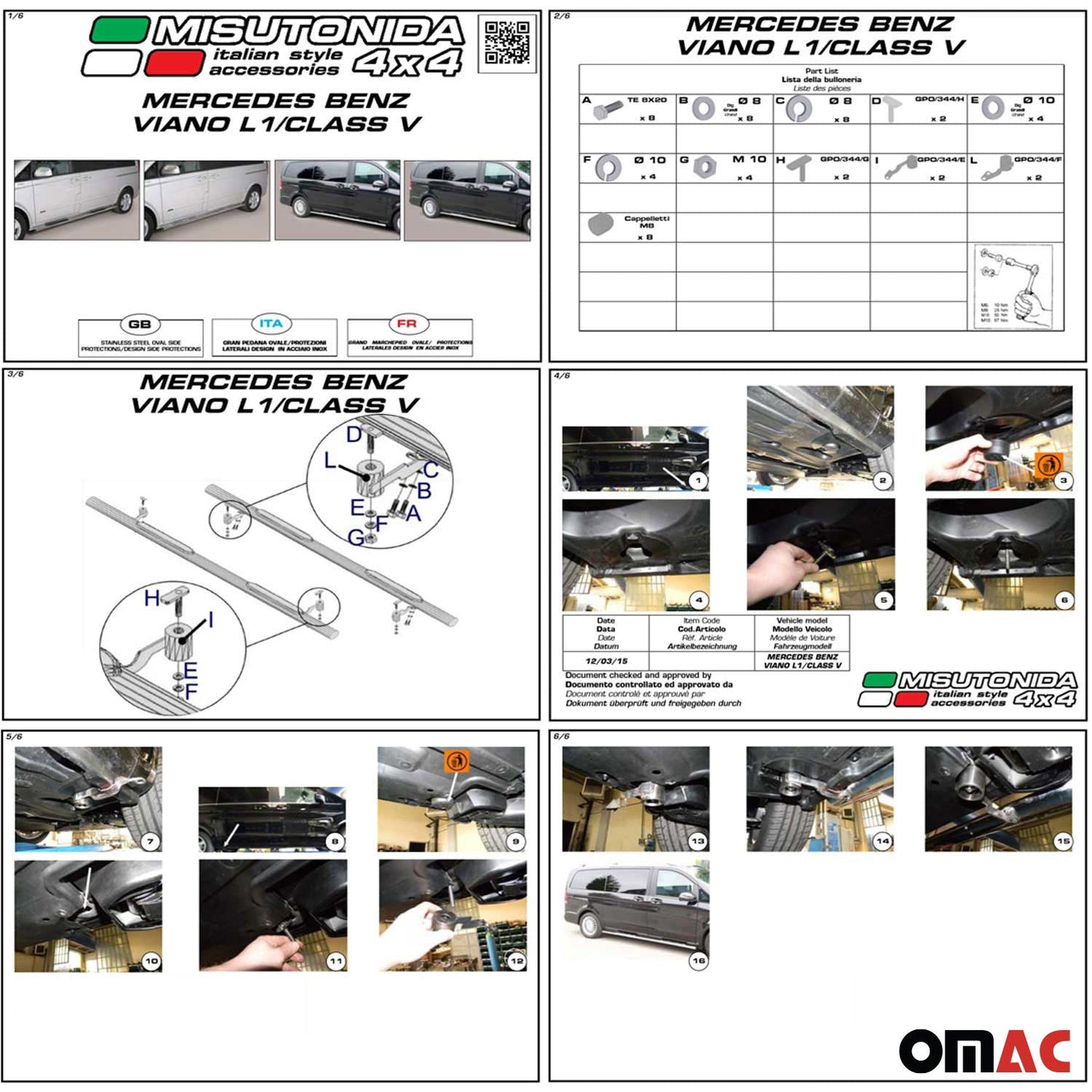Edelstahl Seitenschweller Schwellerrohre für Mercedes Vito Viano 2010-14 Schwarz