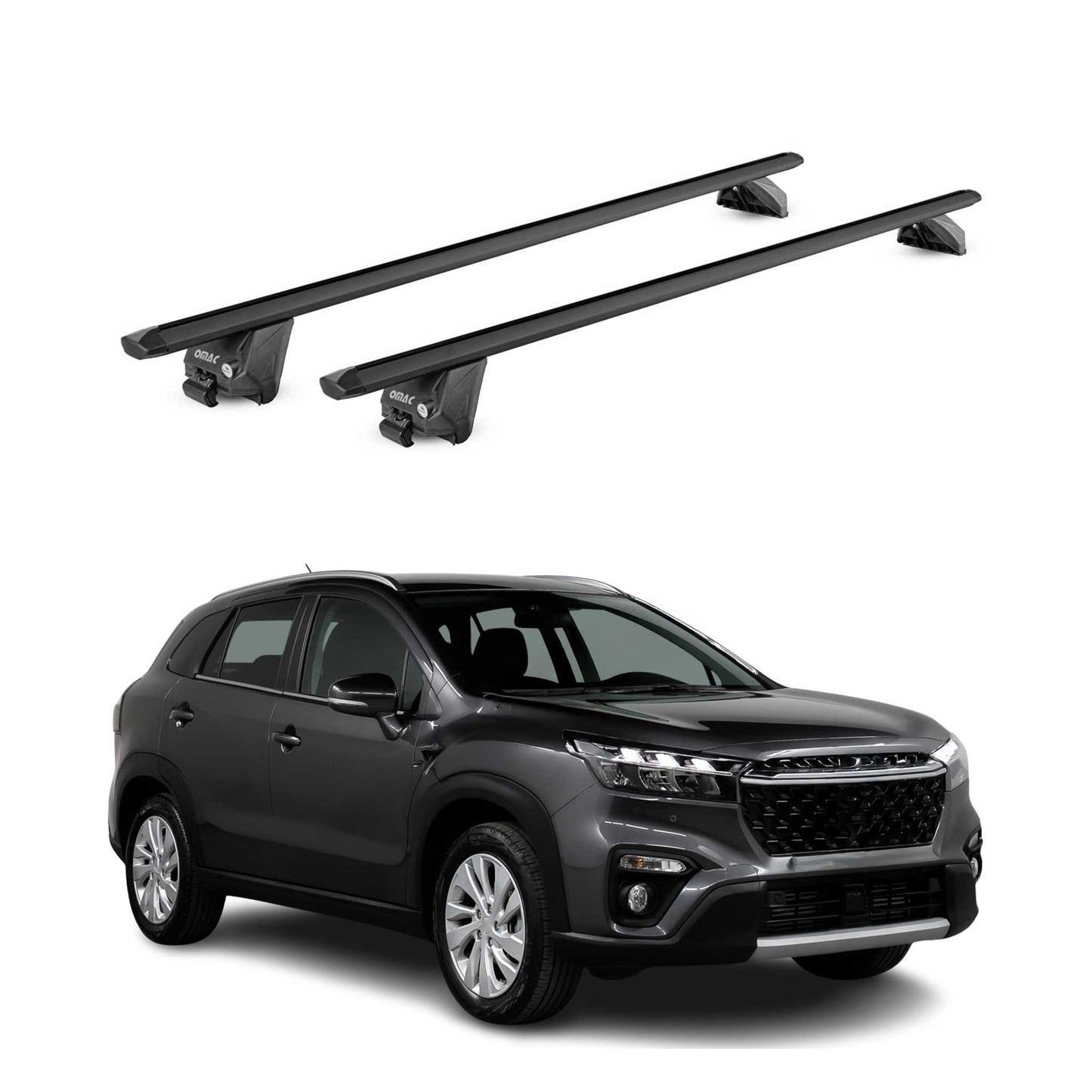 Portbagaj de plafon pentru Suzuki S-Cross 2022-2025, 100 kg, aluminiu, negru, 2 piese, omologat ABE