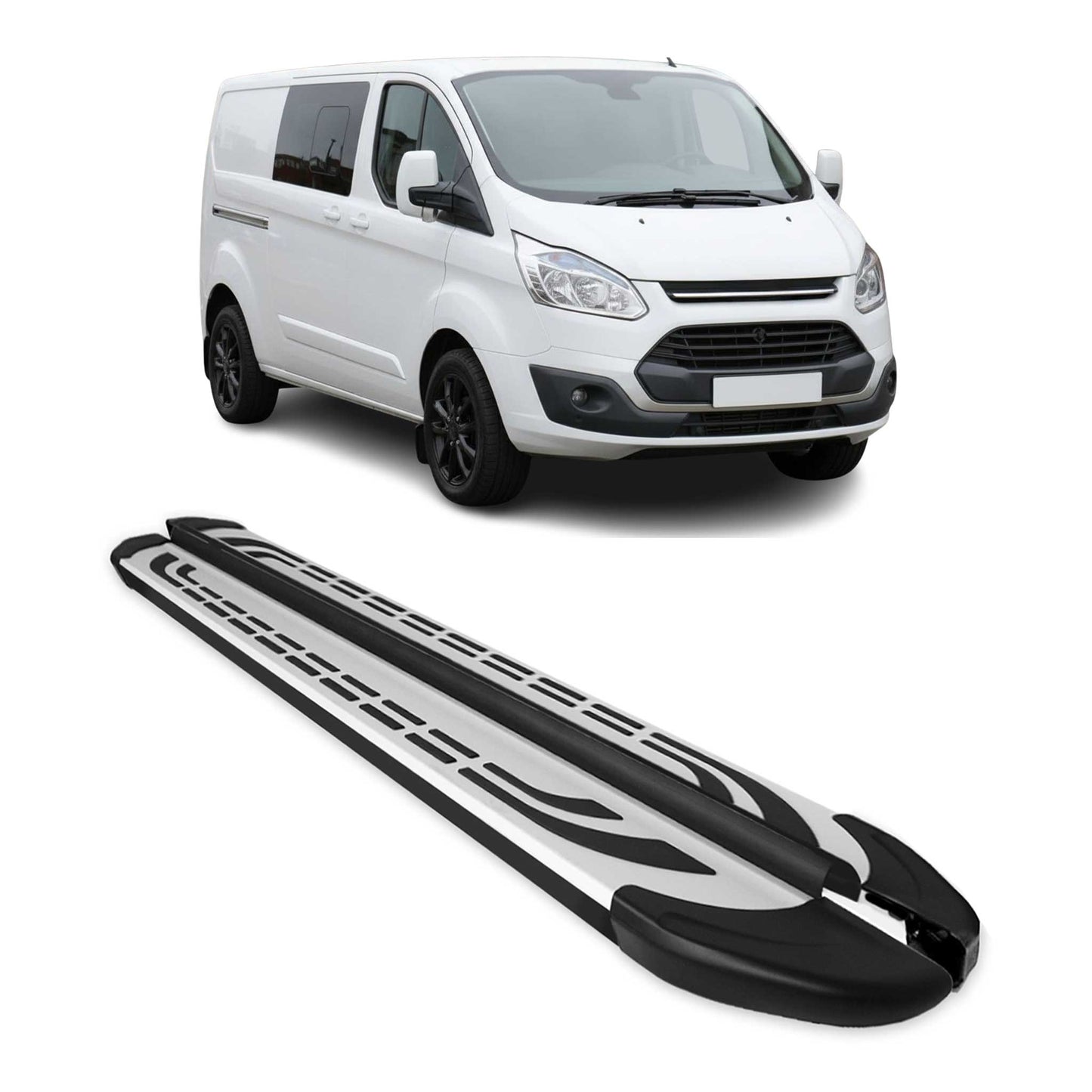 Trittbretter Schweller Seitenbretter für Ford Custom 2012-2020 L2 Alu Schwarz