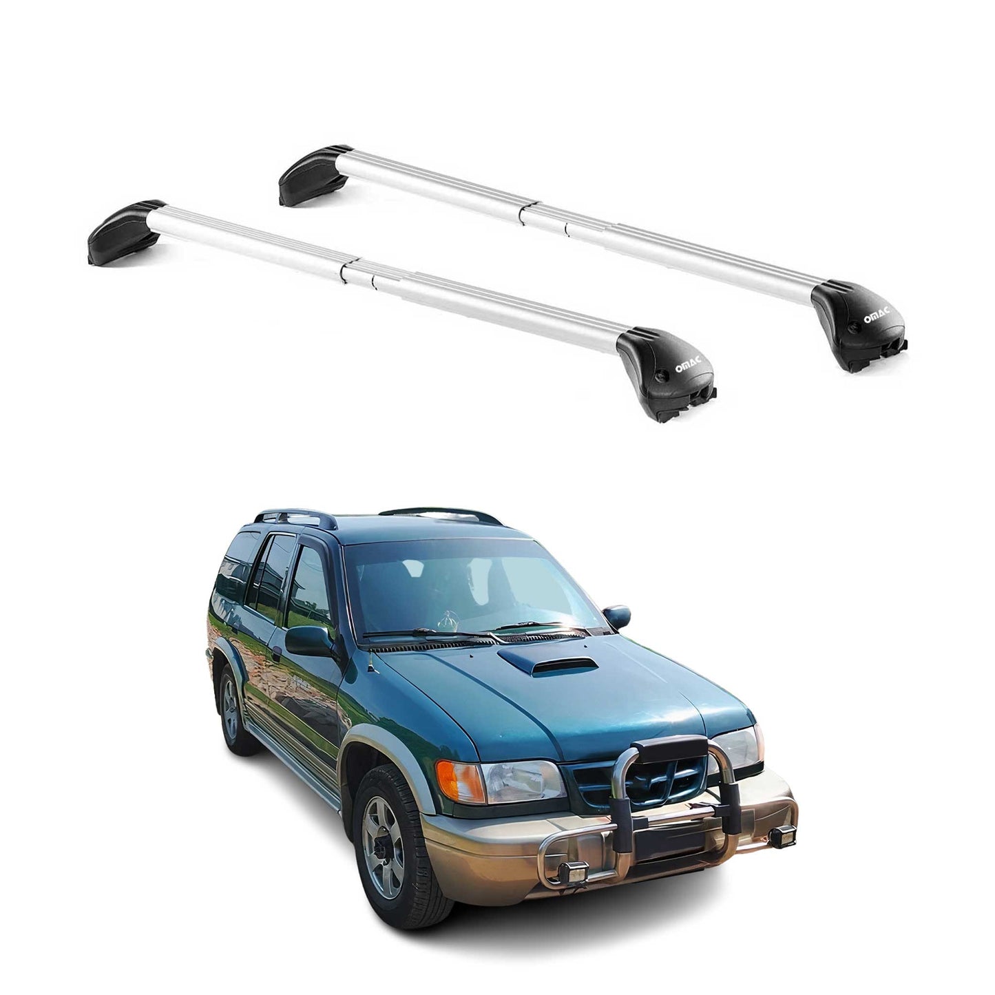 Portbagaj de plafon pentru Kia Sportage JA 1993-2004 100kg aluminiu argintiu 2 piese ABE