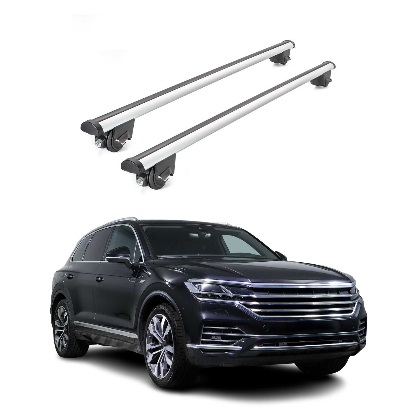 Portbagaj de plafon pentru VW Touareg mk3 2018-2025 100kg aluminiu argintiu 2 piese ABE