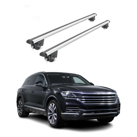 Portbagaj de plafon pentru VW Touareg mk3 2018-2025 100kg aluminiu argintiu 2 piese ABE