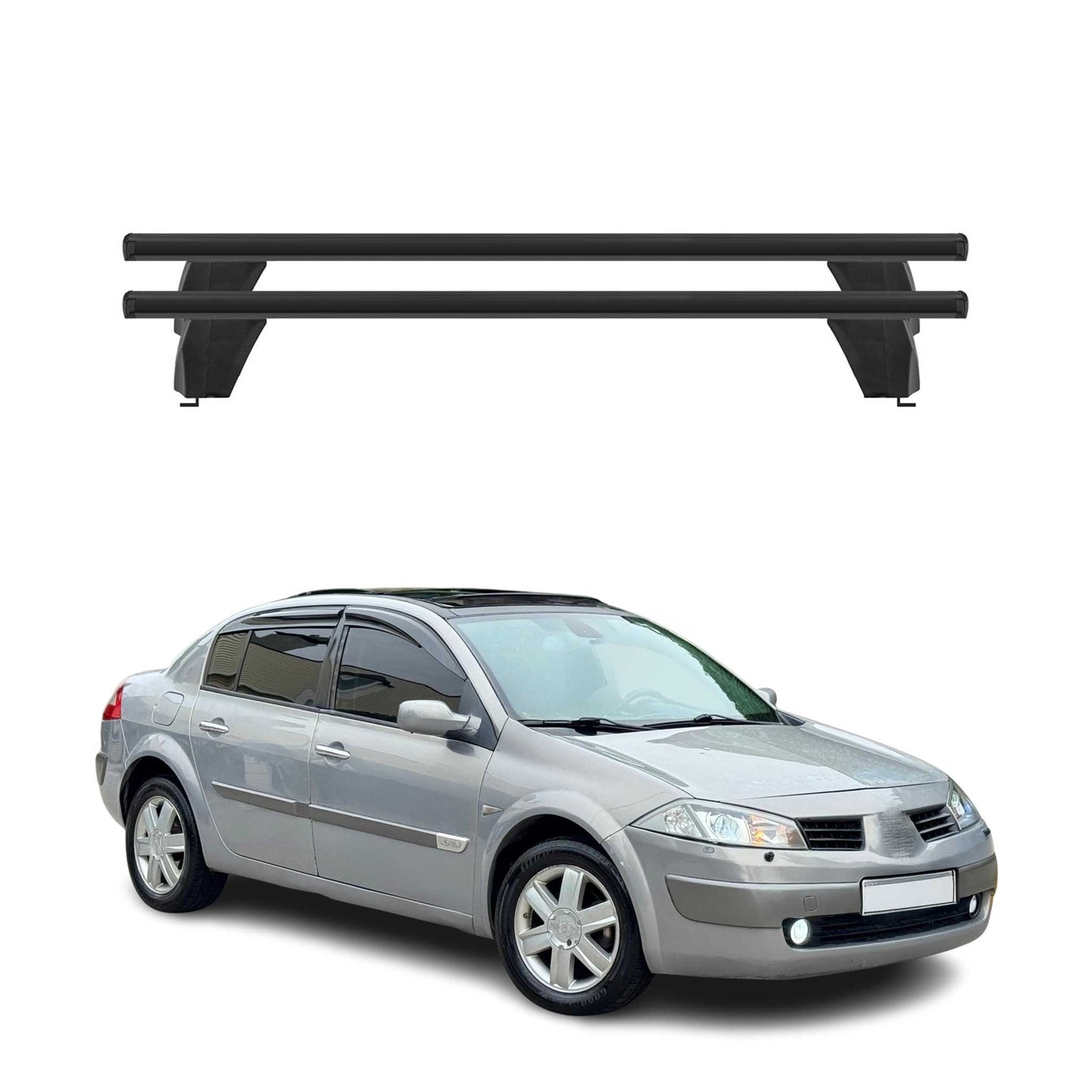 Menabo Dachträger Grundtäger für Renault Megane 2002-2009 75kg Alu Schwarz 2 tlg
