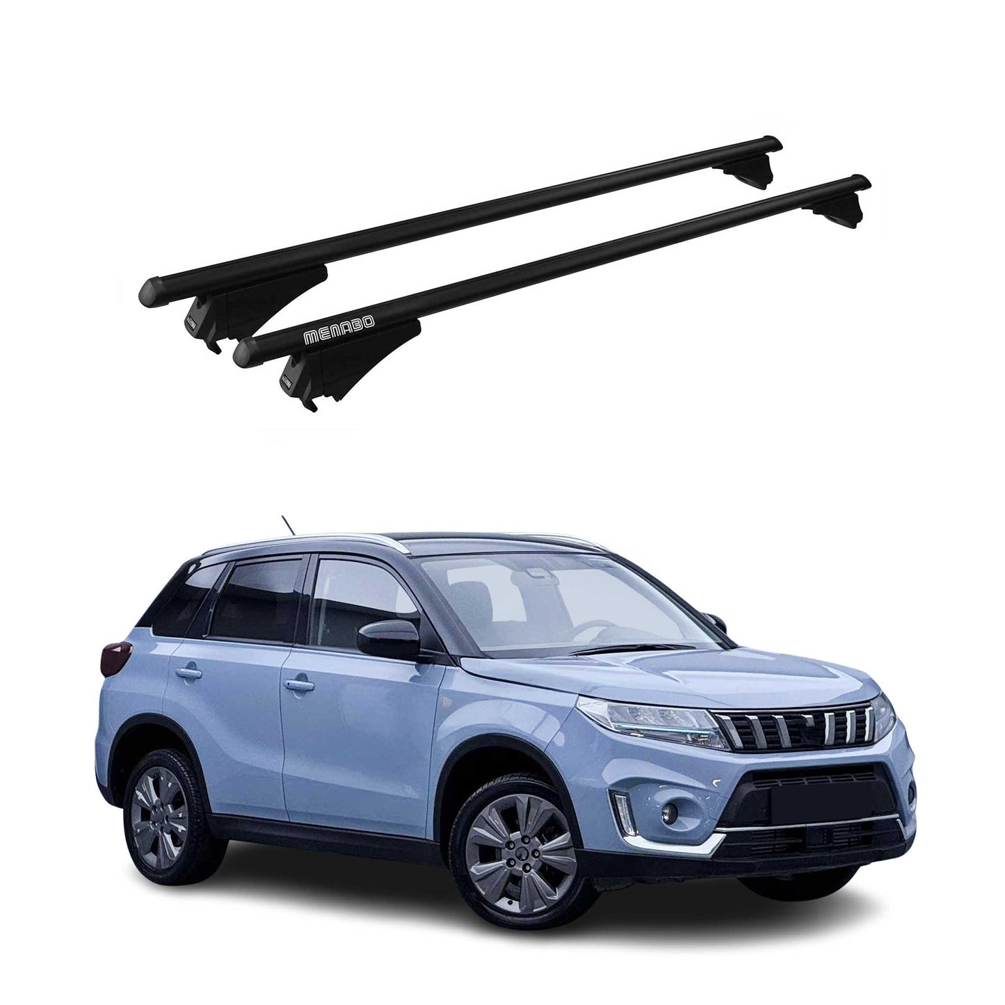 Menabo Dachträger für Suzuki Vitara mk4 2015-2019 Pre-FL 75kg Alu Schwarz 2tlg