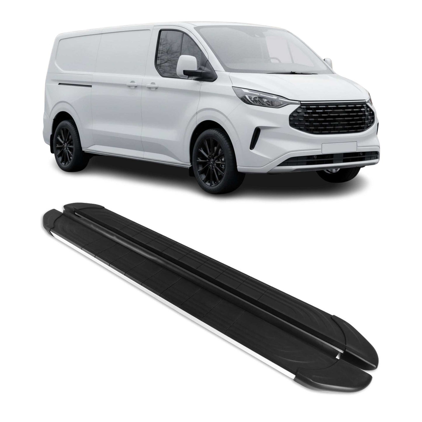 Seitenschweller Trittbretter für Ford Transit Custom 2023-2025 L2 Silber 2 tlg