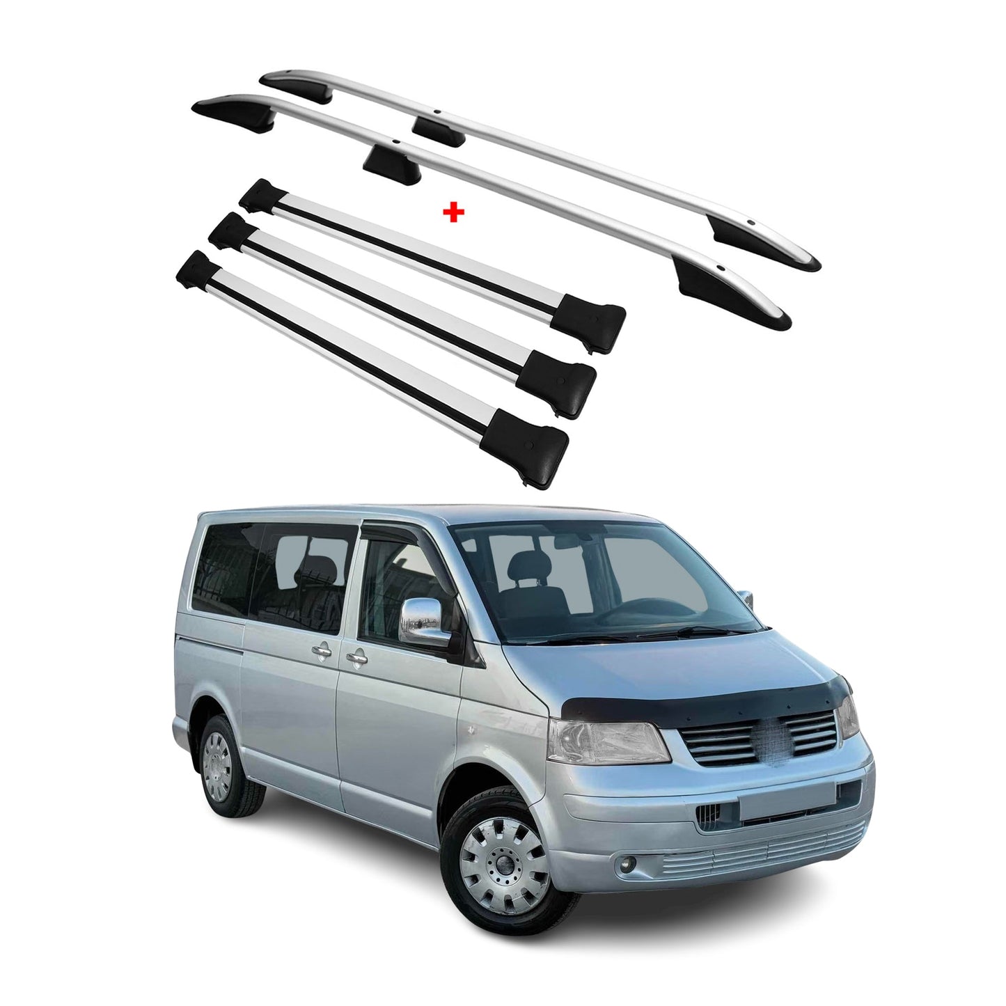 Dachreling + Dachträger für VW Transporter T5 2003-2015 L1 Kurzer Alu Silber 5x