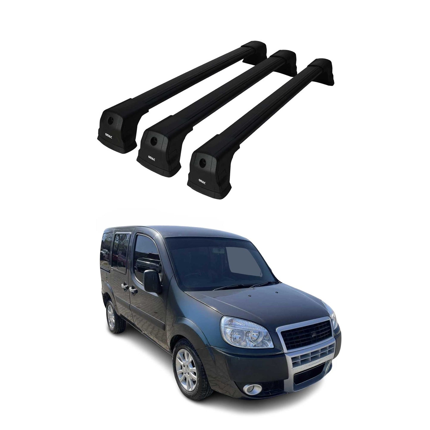 Portbagaj de plafon pentru Fiat Doblo 2000-2010 75kg aluminiu negru 3 buc