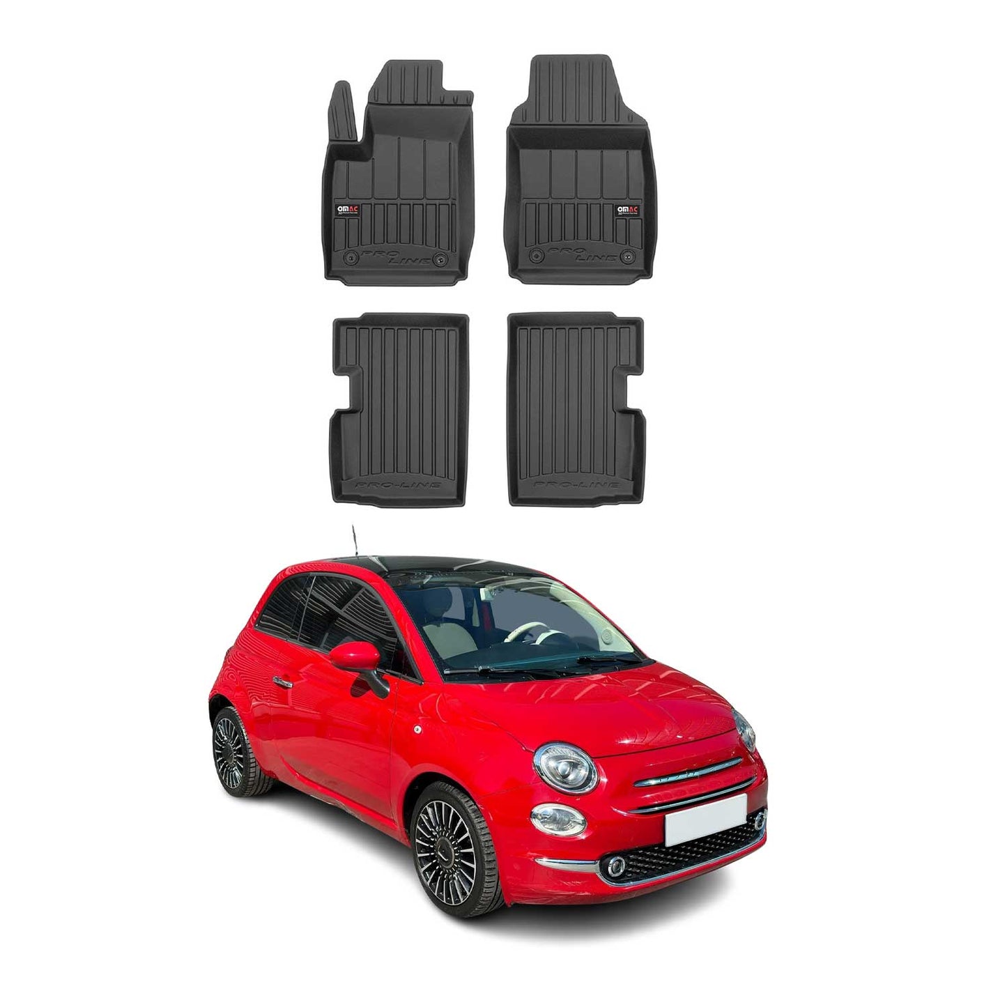 2007-2025 Fiat 500 500C Fußmatten TPE Schwarz 4 tlg